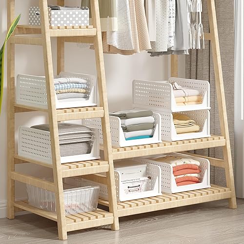 Miniatura 6 de VECELO Paquete de 4 organizadores de plástico para armario, cajones apilables de armario, organizador de armario plegable, fácil montaje, duradero y