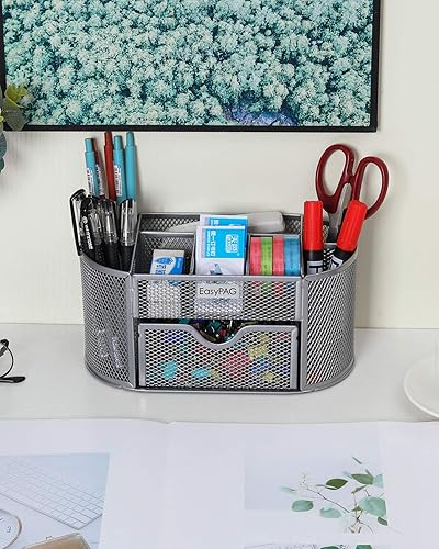 Miniatura 5 de Organizador para escritorio EasyPAG, malla metálica, 9compartimentos, gavetas para escritorios con bandeja, Plateado