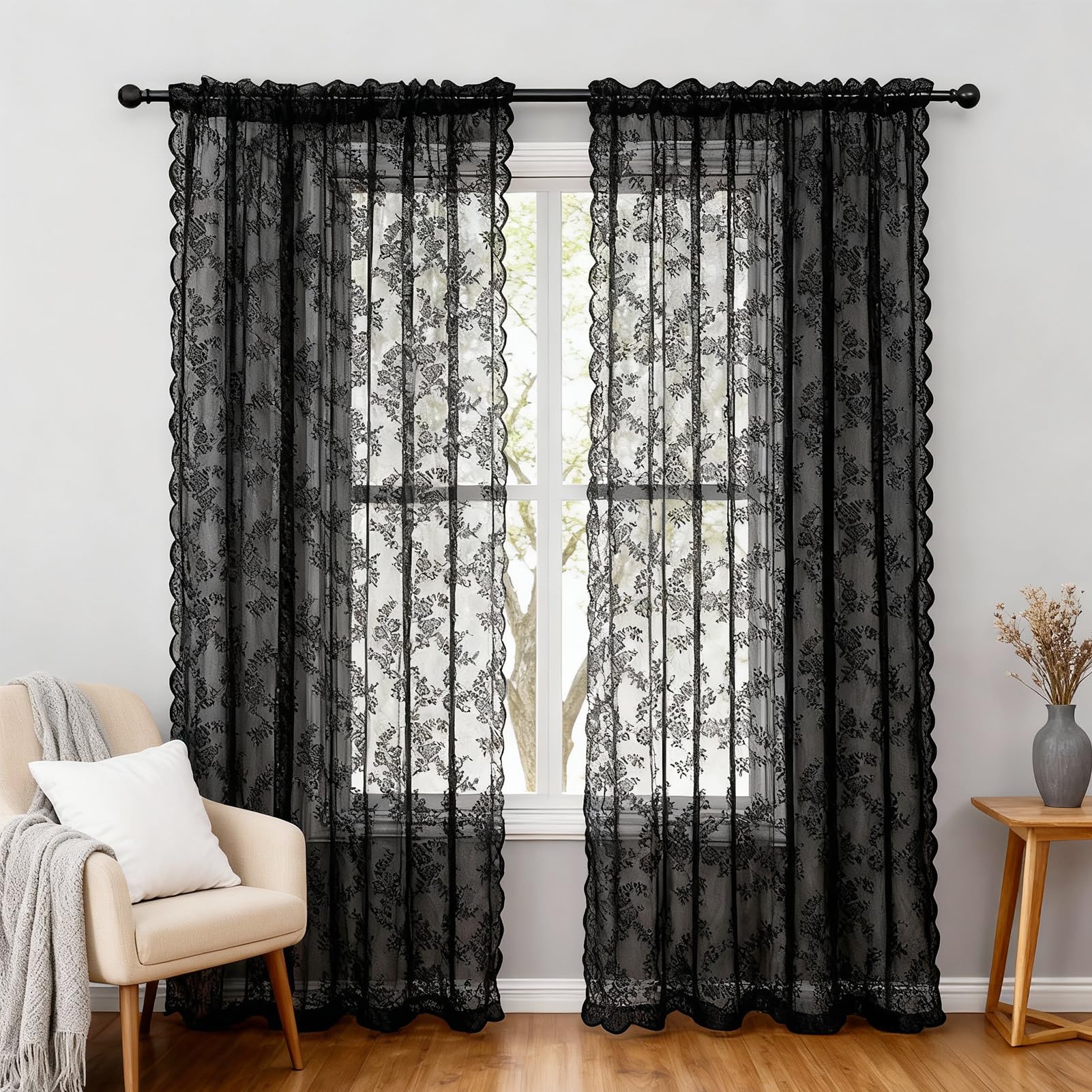 NAKIHOUSE Lace Voile Curtain