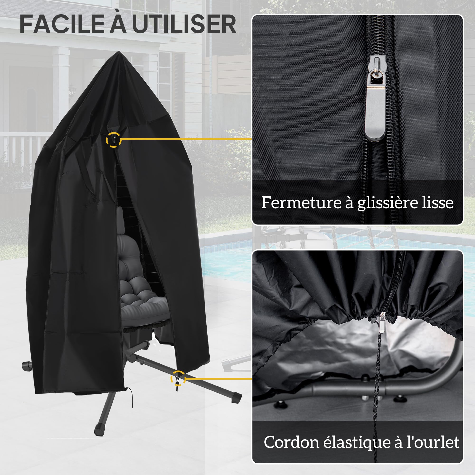 Outsunny Fauteuil Suspendu Pliable en résine tressée Support Gris et Noir