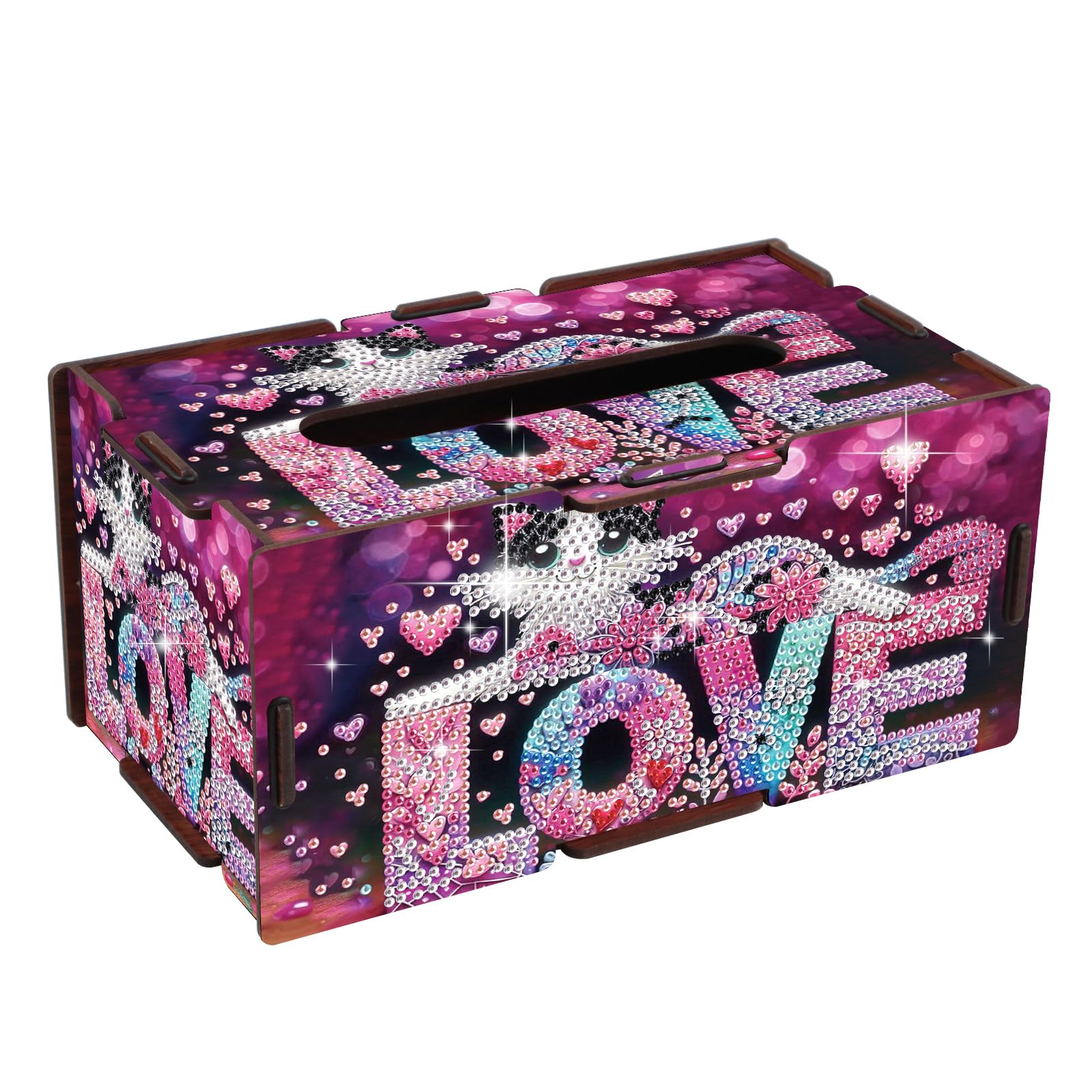 Diamond Painting Tissue Box Cover – Love Letter &amp; Cat Design Wooden DIY Rhinestone Diamond Art Kit, Cute Handmade Craft Tissue Holder for Desktop Home Office Decor