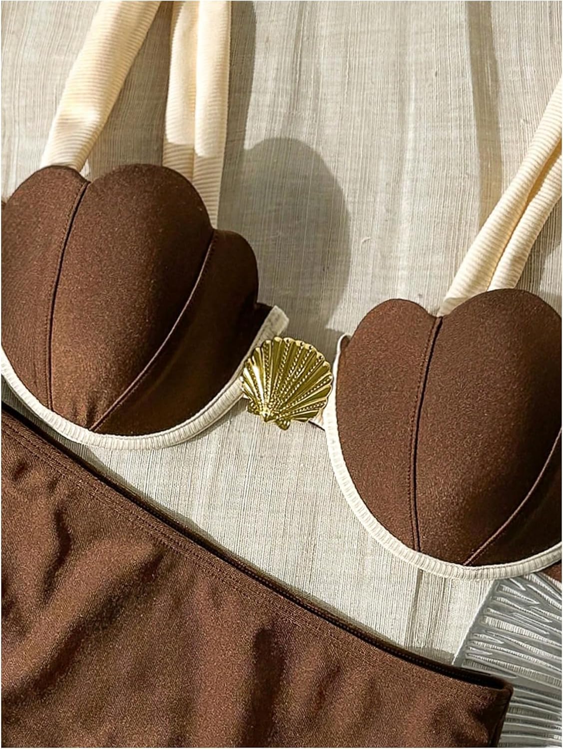 SHENHE Women's Underwire Swimsuits 2 Piece Push Up Seashell Top Bikini Top Color Block Bikinis