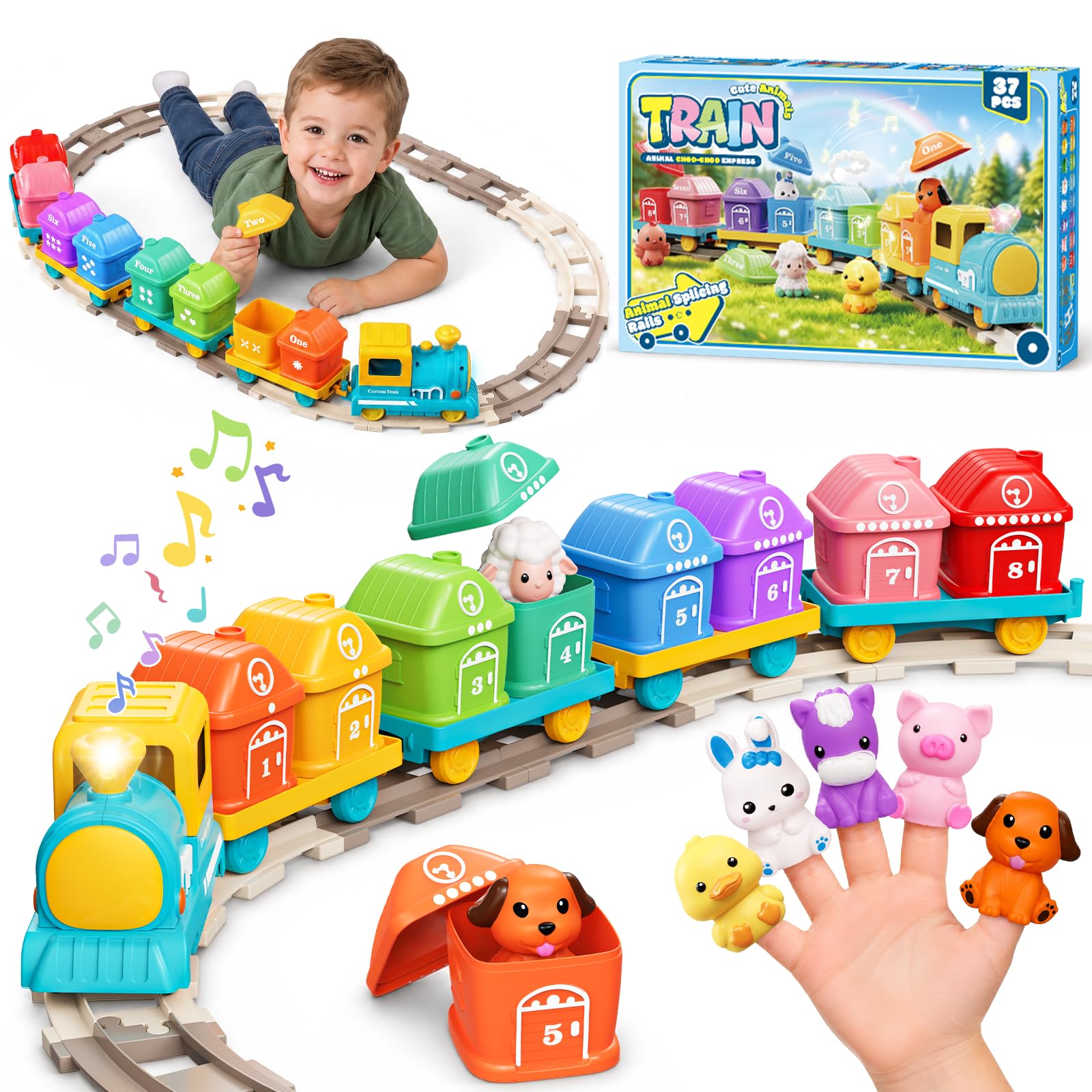 Montessori Electric Farm Train Track Set Toy for 2 3 4 Year Olds Boys Girls