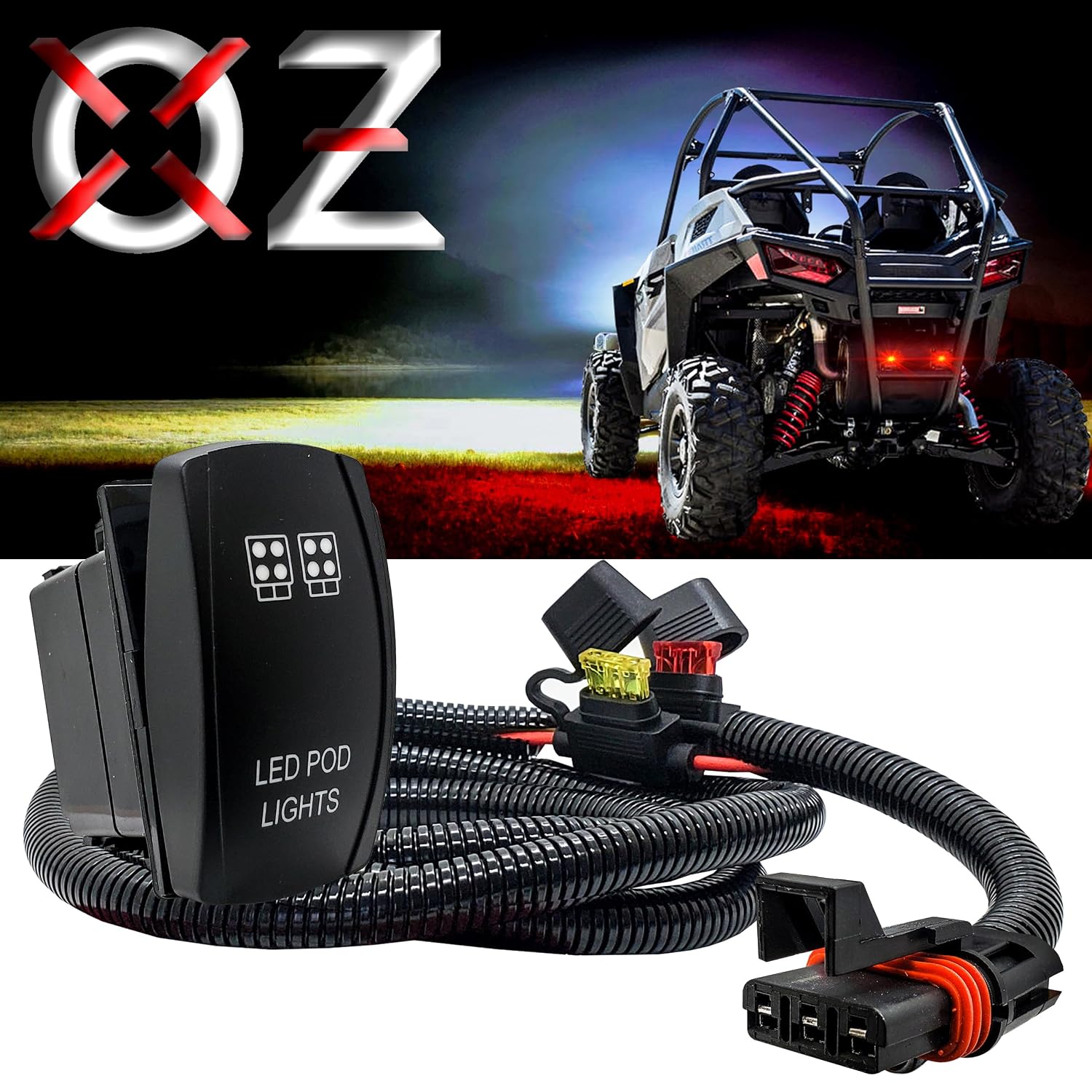 OZ-USA Power Bus Bar Plug Wire Kit with On/Off Rocker Switch Compatible with Polaris Pulse Power Busbar RZR Pro General Ranger Crew XP 2018-2026 (Pod Lights)