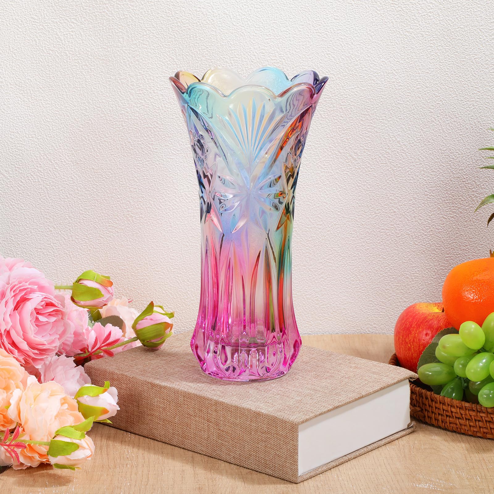 Jarrón Decorativo de Vidrio para Fresias y Ramas, Diseño Artístico | Uso en Salón y Oficina, Admite Adornos Vegetales, Acabado Simple y Seguro