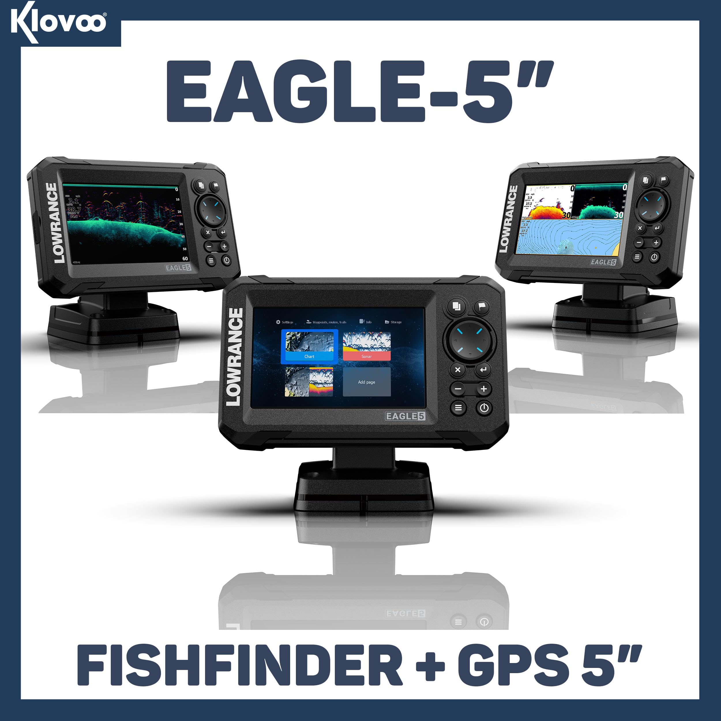 Kit Ecoscandaglio con Lowrance Eagle 5, Fishfinder GPS 5" IPS + Cover Parasole Inclusa, Con o senza Trasduttore HDI o SplitShot HD