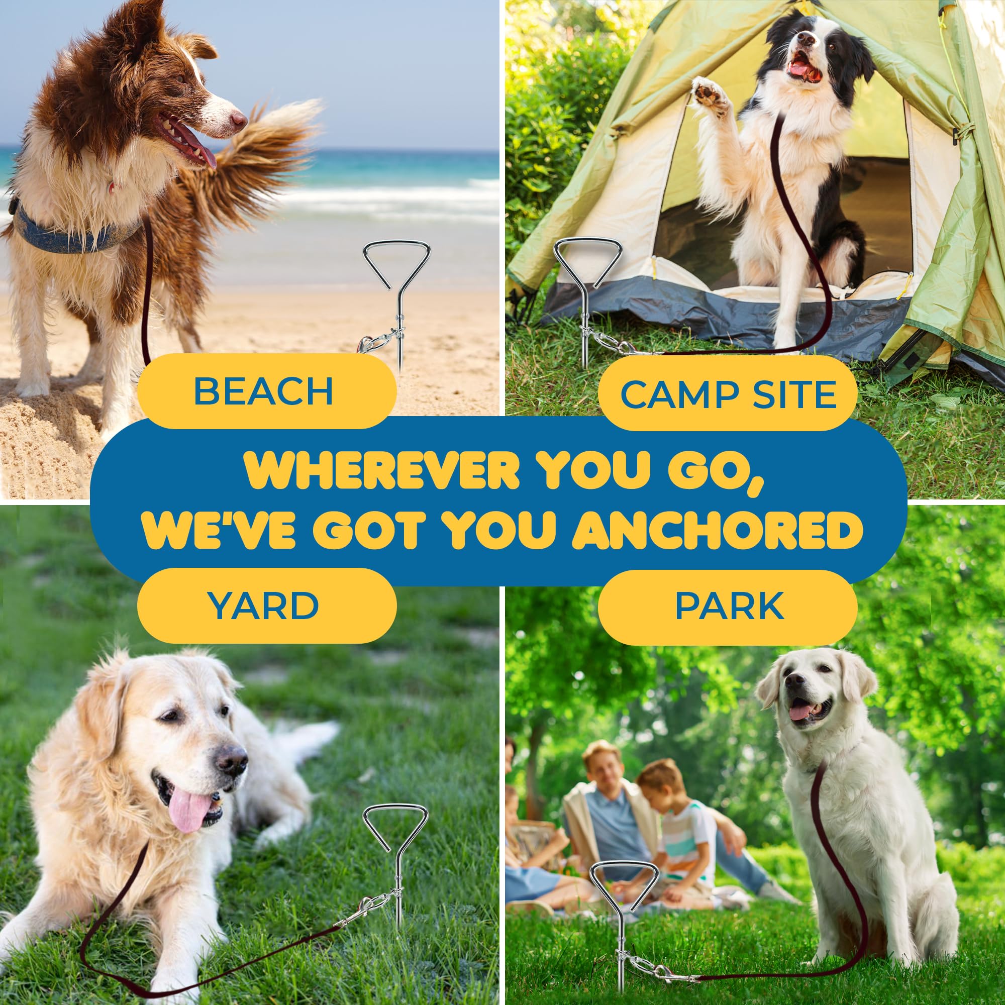 SunGrow Galvanisé Tie Out Leash Stake Anneau Rotatif à 360 degrés, 16,4 x 3,2 Pouces, Conception de Foret en Spirale, Facile à Utiliser et Pratique pour Sortir, Convient aux Chiens jusqu'à 80 Livres