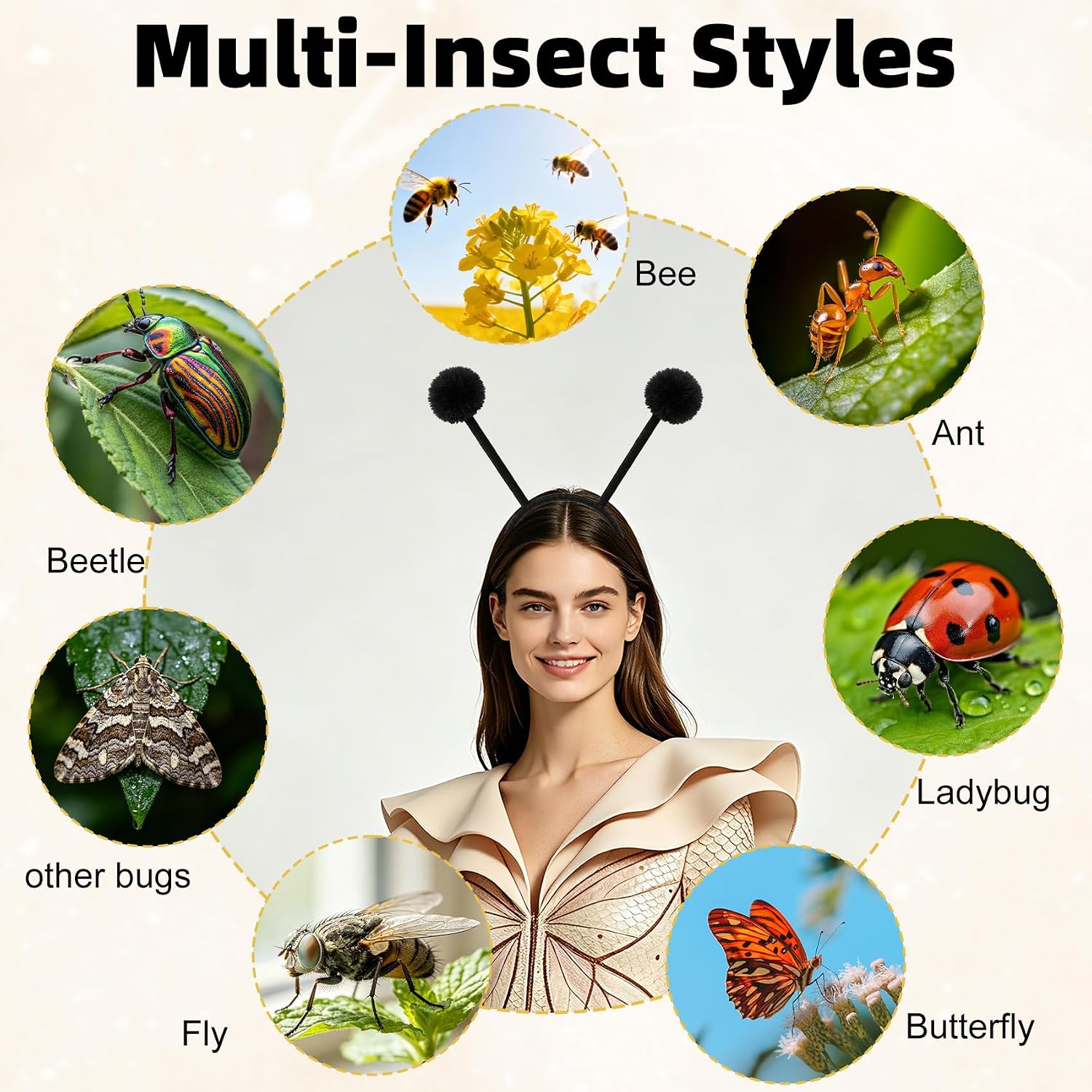 Black Fluffy Pom Pom Antenna Headband, Bendable Antennae, Bee Ladybug Ant Bumblebee Butterfly Snail Caterpillar Fly Bug Costume Accessories for Halloween Cosplay Animal Party for Women Men image 3