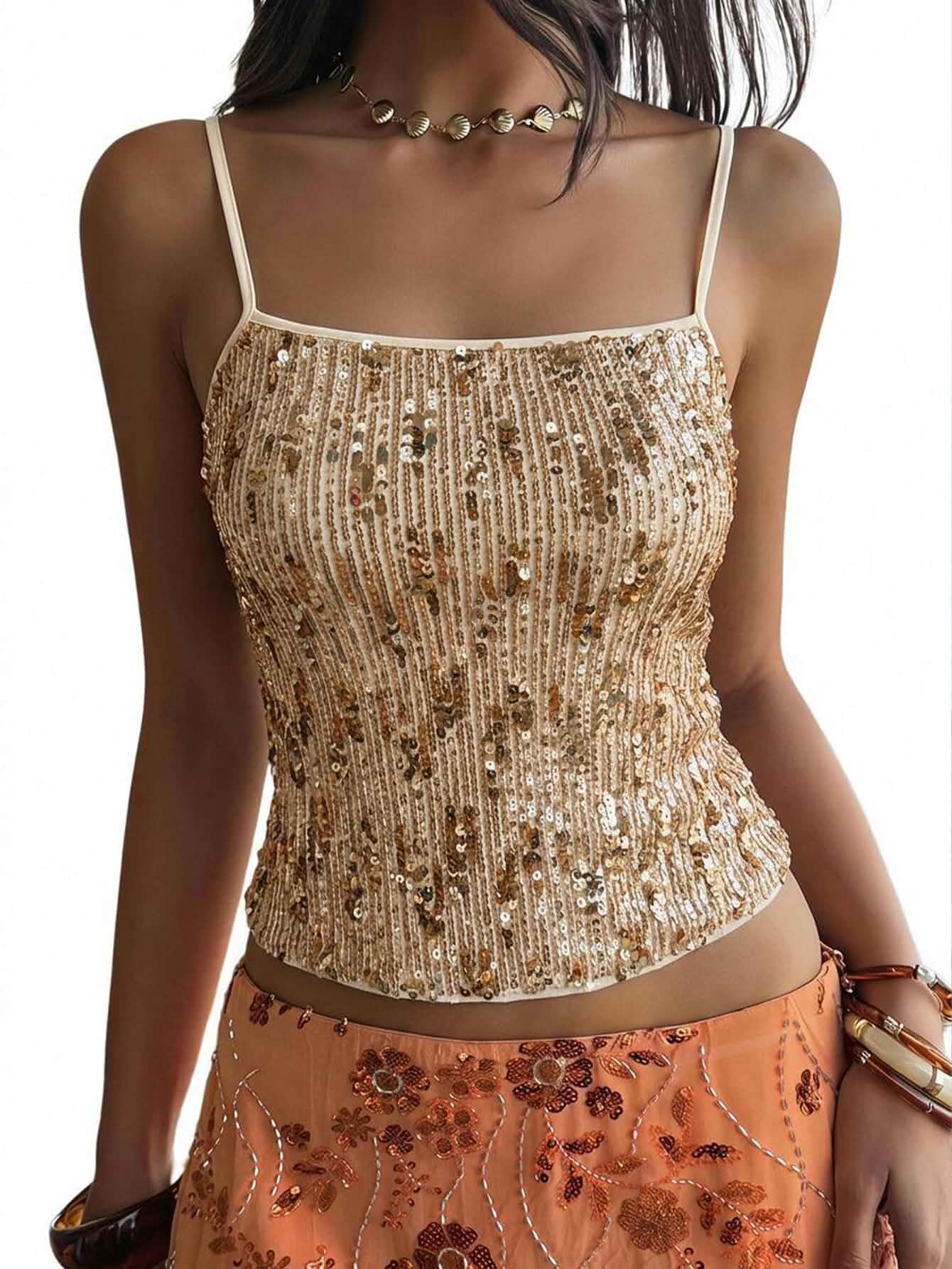 Verdusa Women's Sequin Tops Sparkly Going Out Top Concert Outfits Summer Outfits, Crop Camisole, Date Night Top, Festival Rave Outfit, Y2k Tops