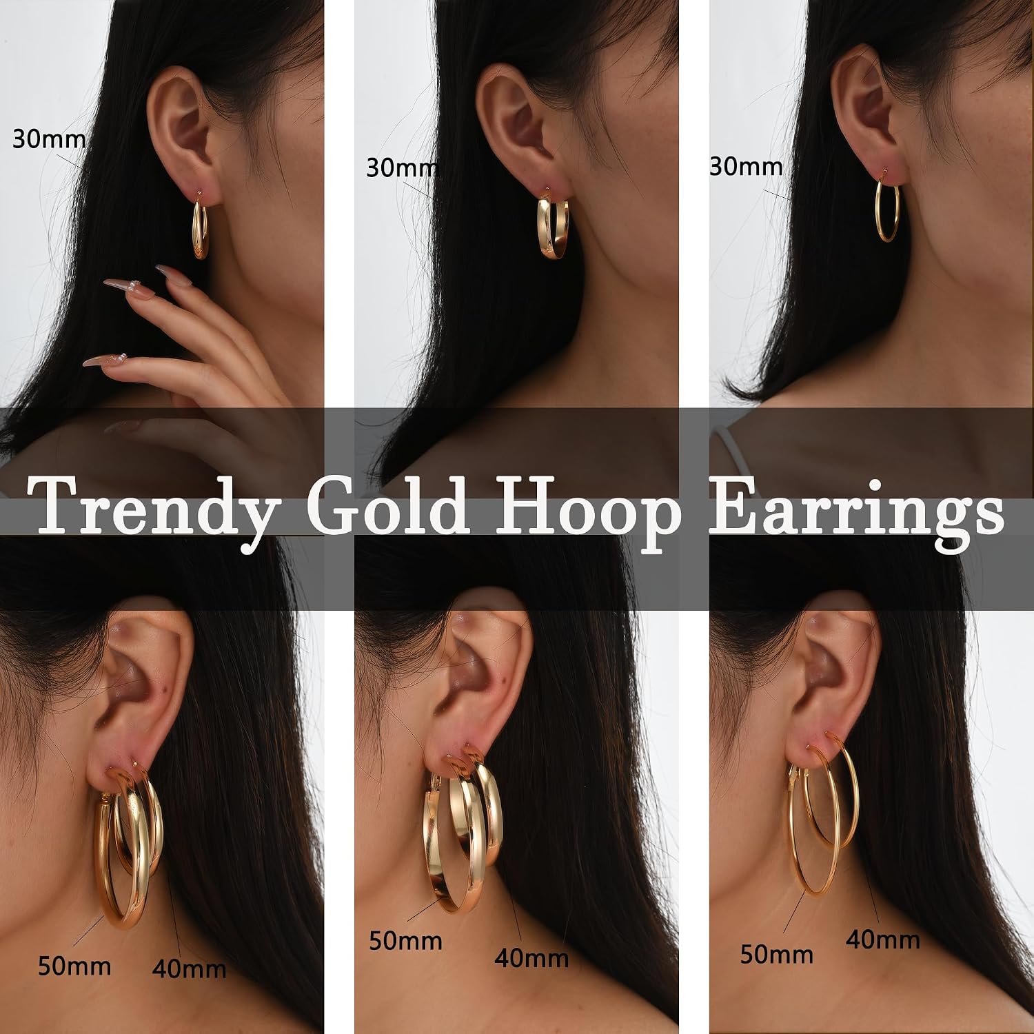 12 Pairs Gold Hoop Earrings Set for Women, Lightweight Big/Large Hoop Earrings Multipack, Hypoallergenic Gold Hoops Earrings Pack for Jewelry Gift 30mm/40mm/50mm