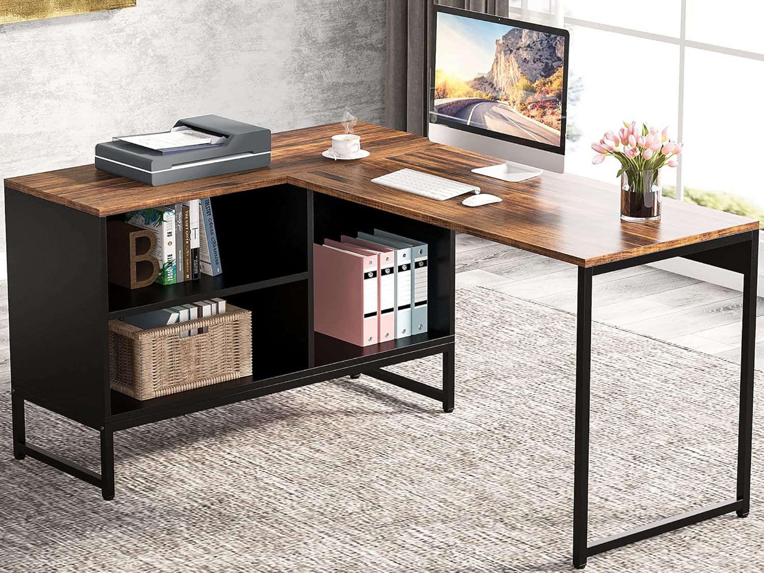 Buy Tribesigns L Shaped Desk with Storage 60 inch Corner Desk