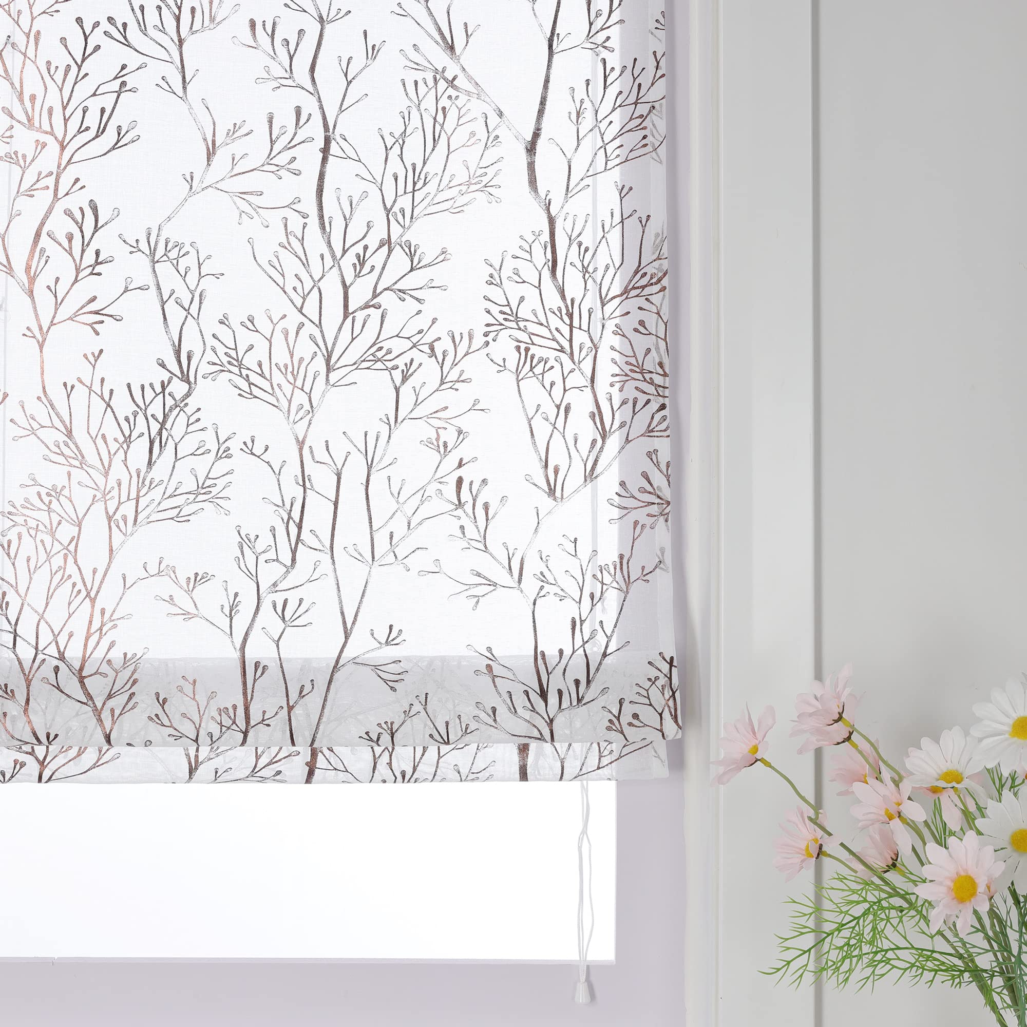 Nowoczesna rzymska roleta rzymska bez wiercenia z haczykiem do zawieszenia rzymskie zasłony do salonu, przezroczyste zasłony okienne, brązowe, 60 x 140 cm, 1 sztuka