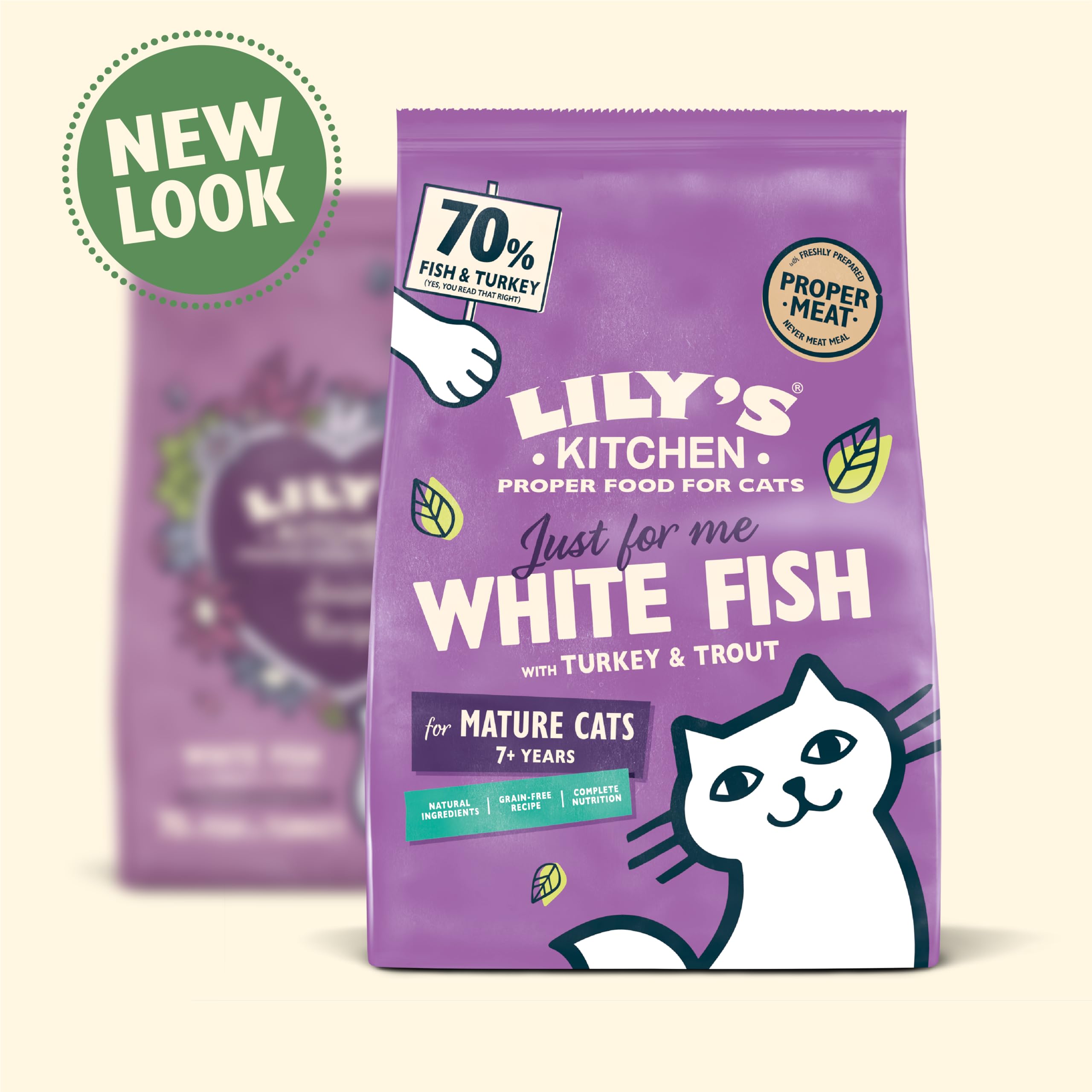 Lily's Kitchen Con ingredienti naturali Cibo secco per gatti maturi Ricetta senza cereali a base di pesce bianco con tacchino e trota 4 x 800g