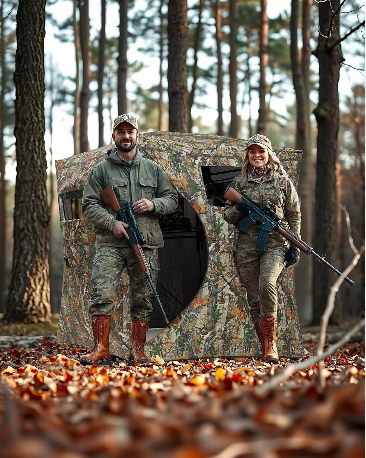 Pop Up Hunting Blind for 2-3 Person, 270° See Through Windows & Silent Magnetic Door, Camouflage 58"x58"x66" Lightweight Ground Blinds for Deer Turkey Waterfowl Hunting, with Carry Bag