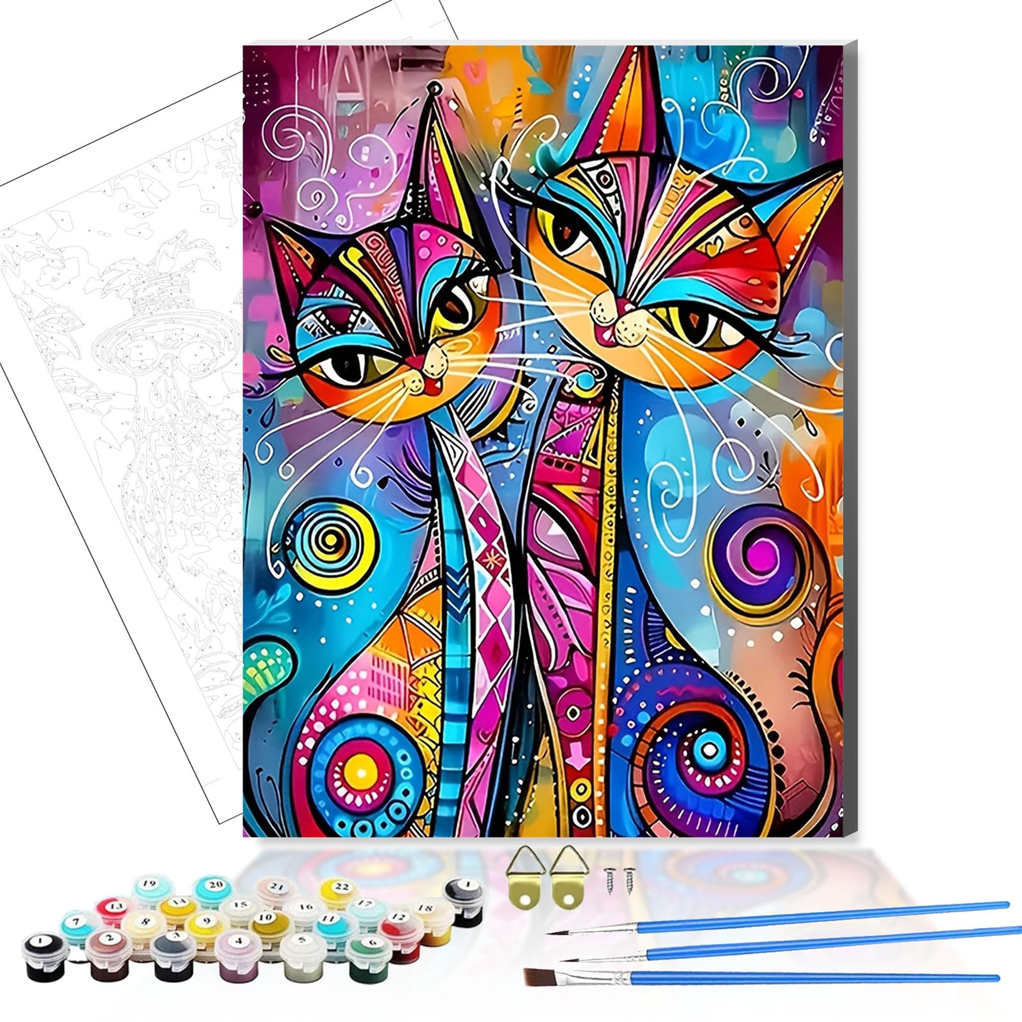 Nanjdian Cat Diy Paint By Number For Adults,Wooden Framed Painting Kits For Adult,Easy Color By Numbers Acrylic,Small Paint By Number Canvas Crafts Watercolor For Beginner Room Decor (Cat)