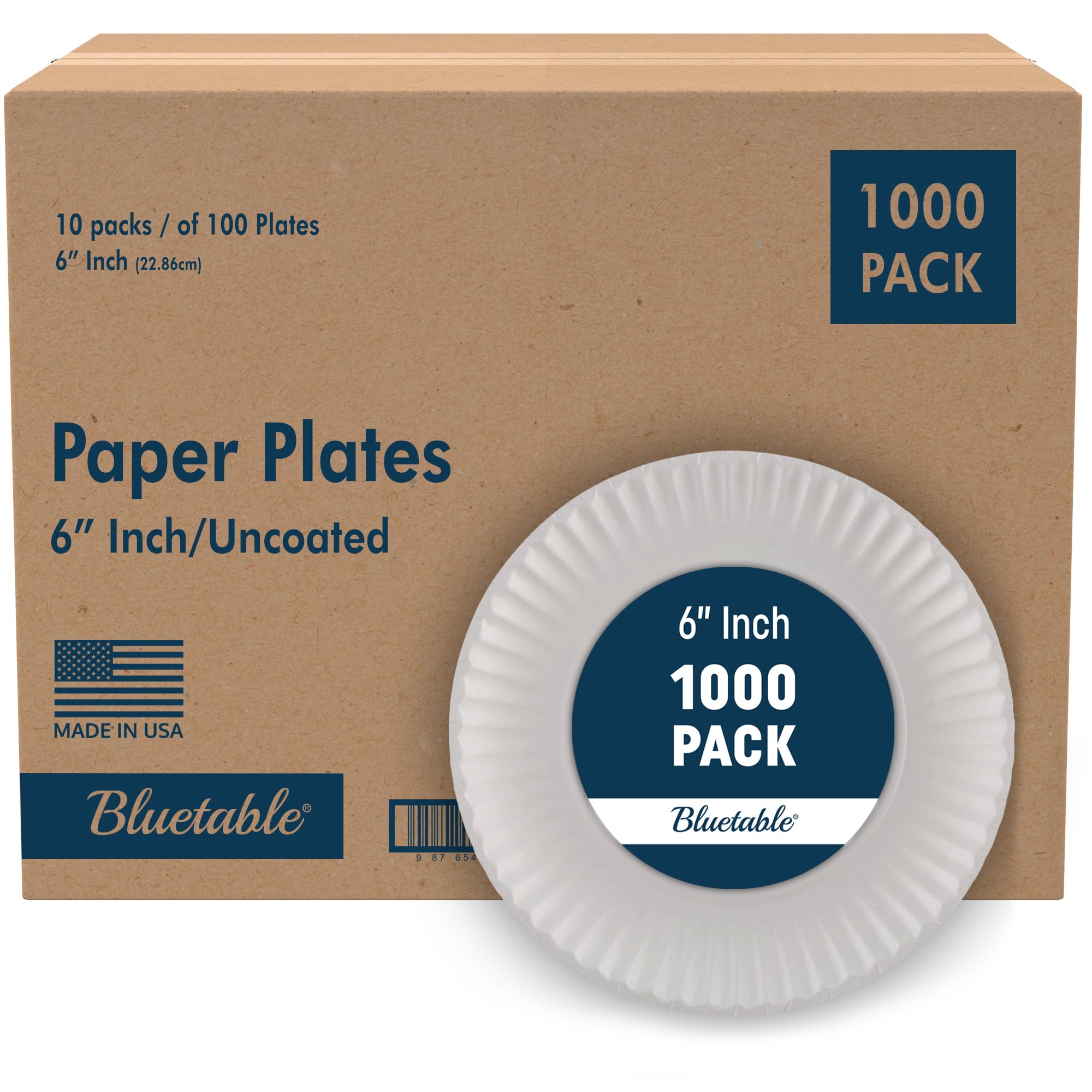 Bluetable Platos de papel de 6 pulgadas a granel – 1000 unidades – Plato de cena blanco sin revestimiento de 6 pulgadas, plato de postre pequeño, platos decorativos de papel para manualidades, platos