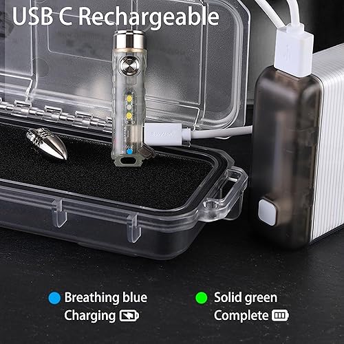 Miniatura 5 de RovyVon Aurora A5 G4 - Llavero linterna con luz negra de 365 nm, máximo 650 lúmenes USB-C recargable linterna LED para EDC, exteriores (verde GITD)