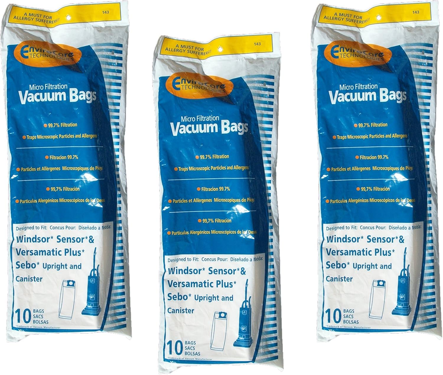 EnviroCare Replacement Vacuum Bags Designed to Fit Windsor Sensor, Versamatic Plus, Sebo Uprights 30 Pack