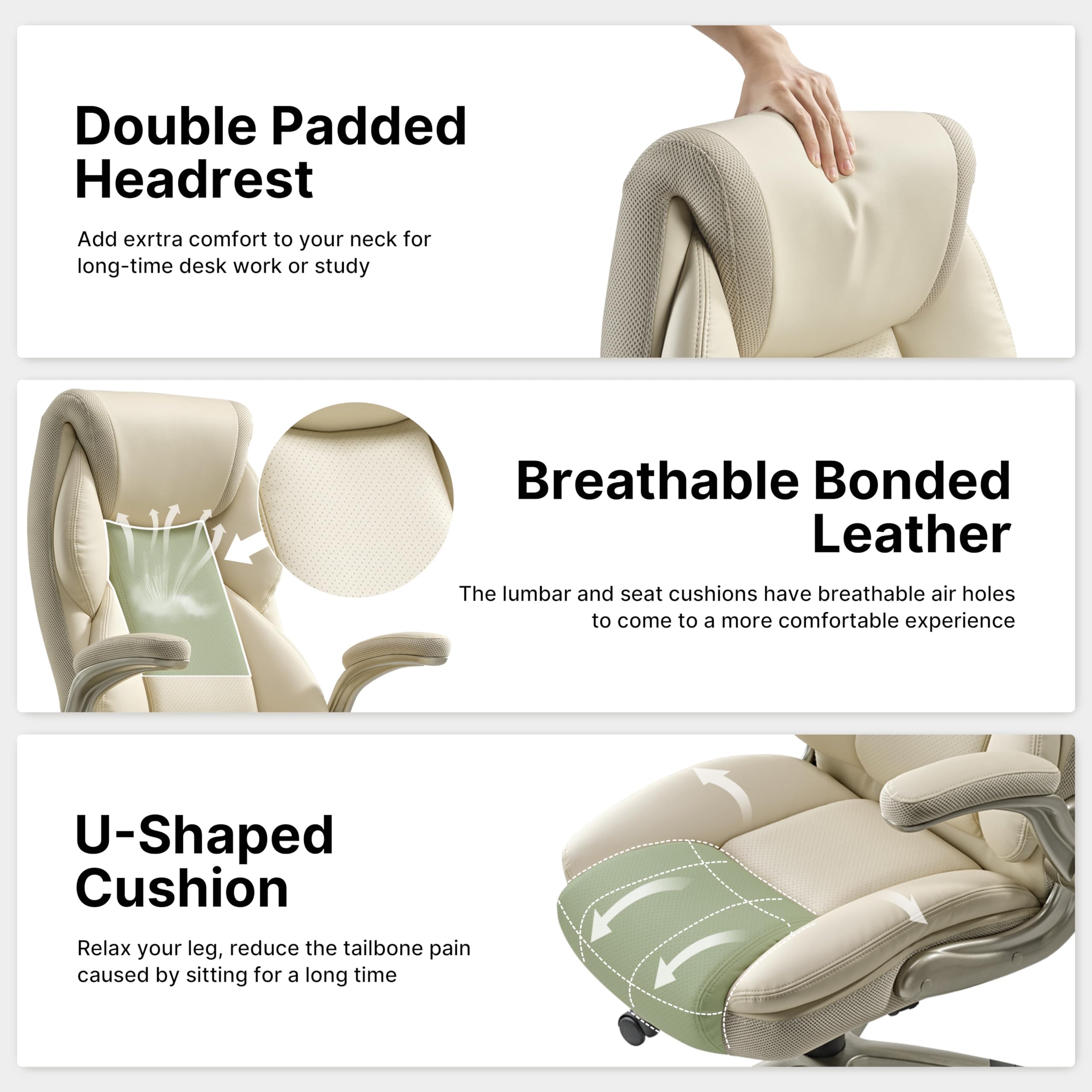 EUREKA ERGONOMIC Executive Office Chair Flip Up Arm Rest, PU Leather ...