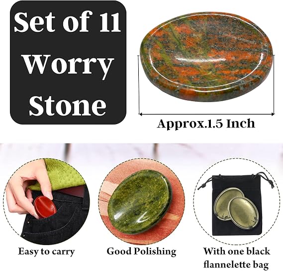 Bulk Worry Stones for Anxiety, Pack of 11 Meditation Healing Crystal