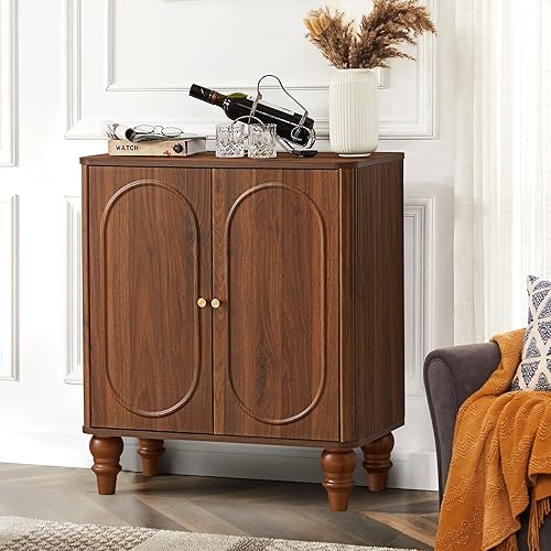 Miniatura 8 de ORRD Armario de almacenamiento estriado, moderno aparador de madera Credenza con estantes ajustables y patas de madera maciza, mesa consola para