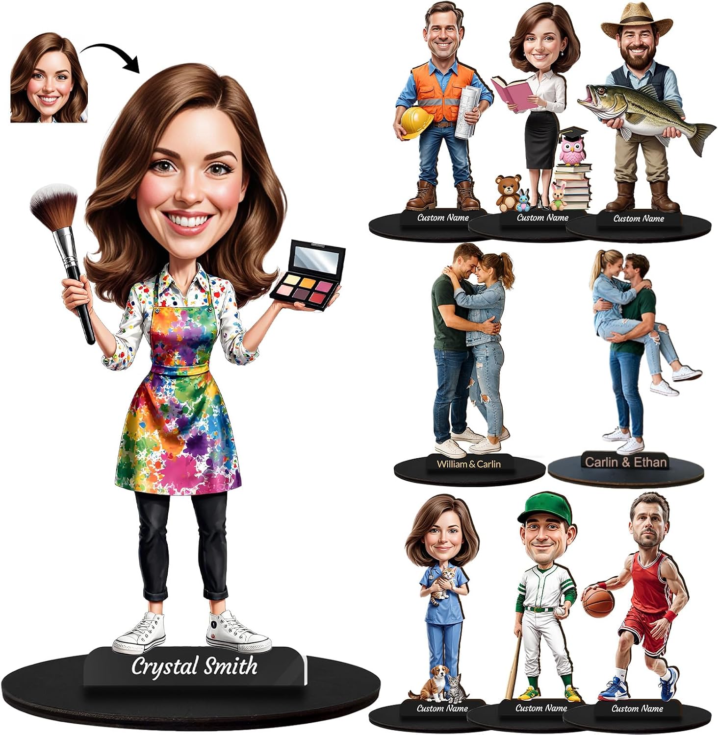 Personalized Figurine with Photo – Custom Cartoon Portrait Sculpture Desk Ornament with Name Plaque | Occupation & Hobby Miniature Statue Gift for Birthday, Christmas, Anniversary