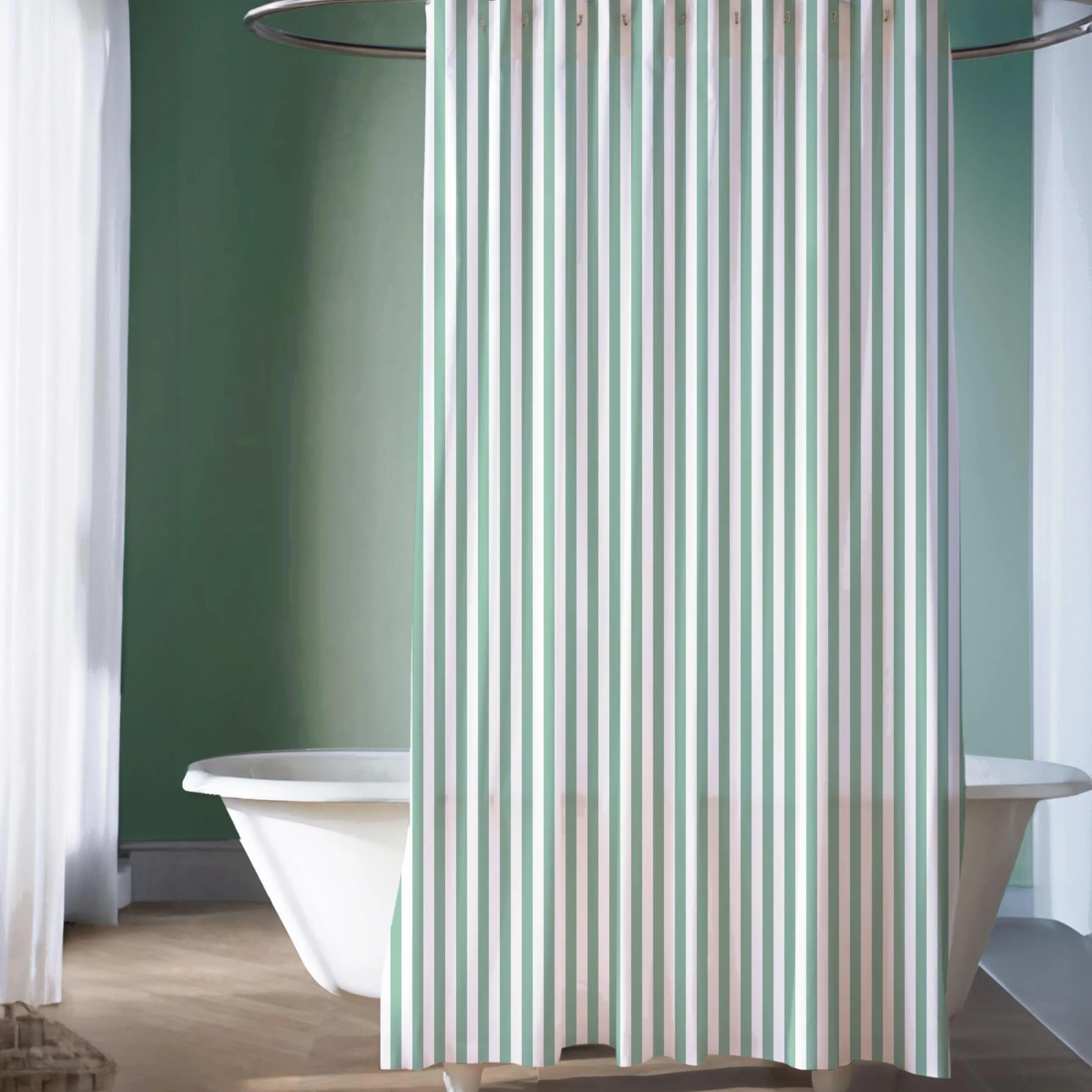 Rideau de douche à rayures bleu et vert marine de style maison de plage pour salle de bain 75x190cm