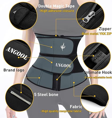 Miniatura 2 de ANGOOL Entrenador de cintura de neopreno para mujer, cinturón recortador de talla grande, corsé de sauna con cremallera