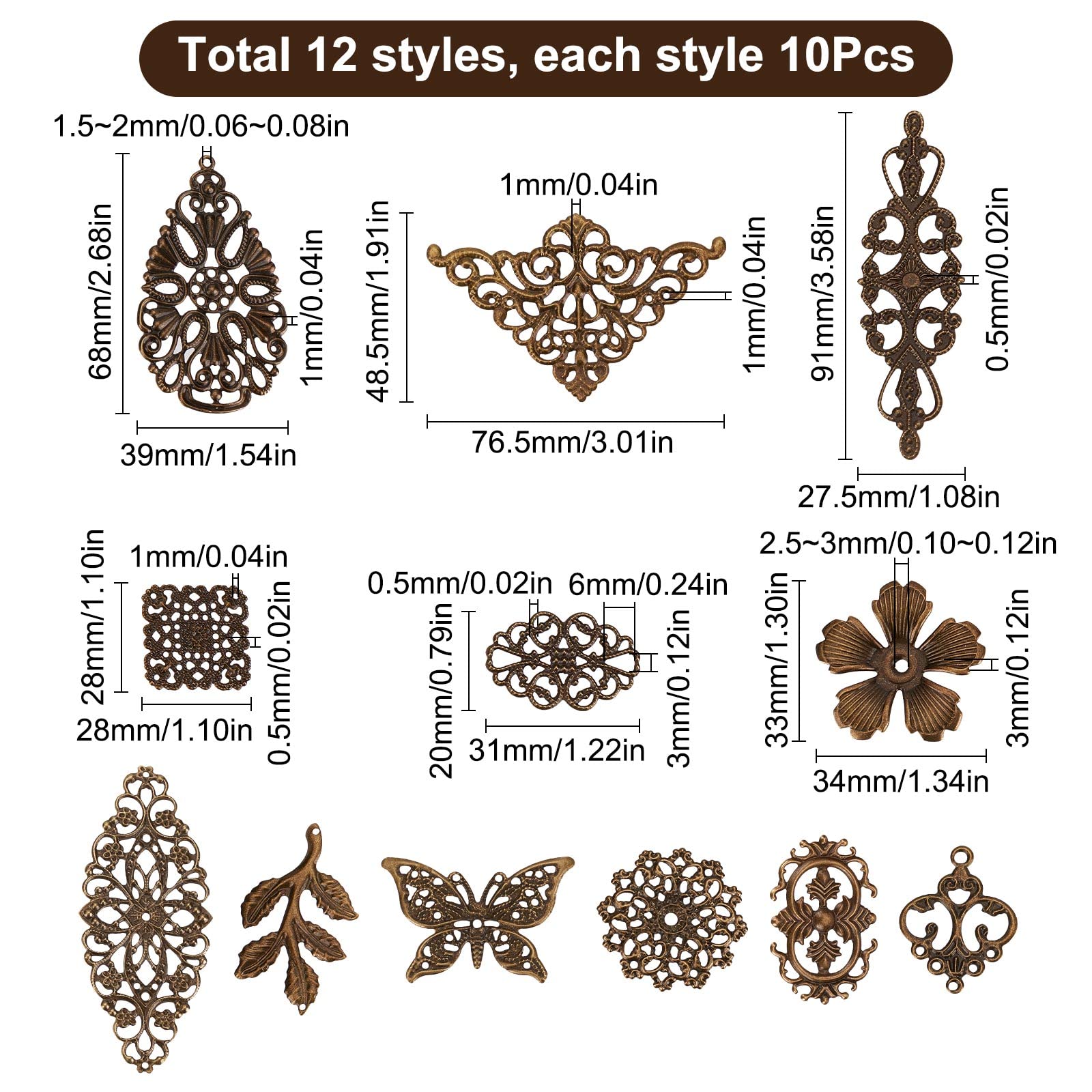 SUNNYCLUE 80 Connettori A Forma Di Fiore Per Bigiotteria – Stile Tibetano, Color Bronzo Antico – Per Orecchini Pendenti, Creazioni Bohemien