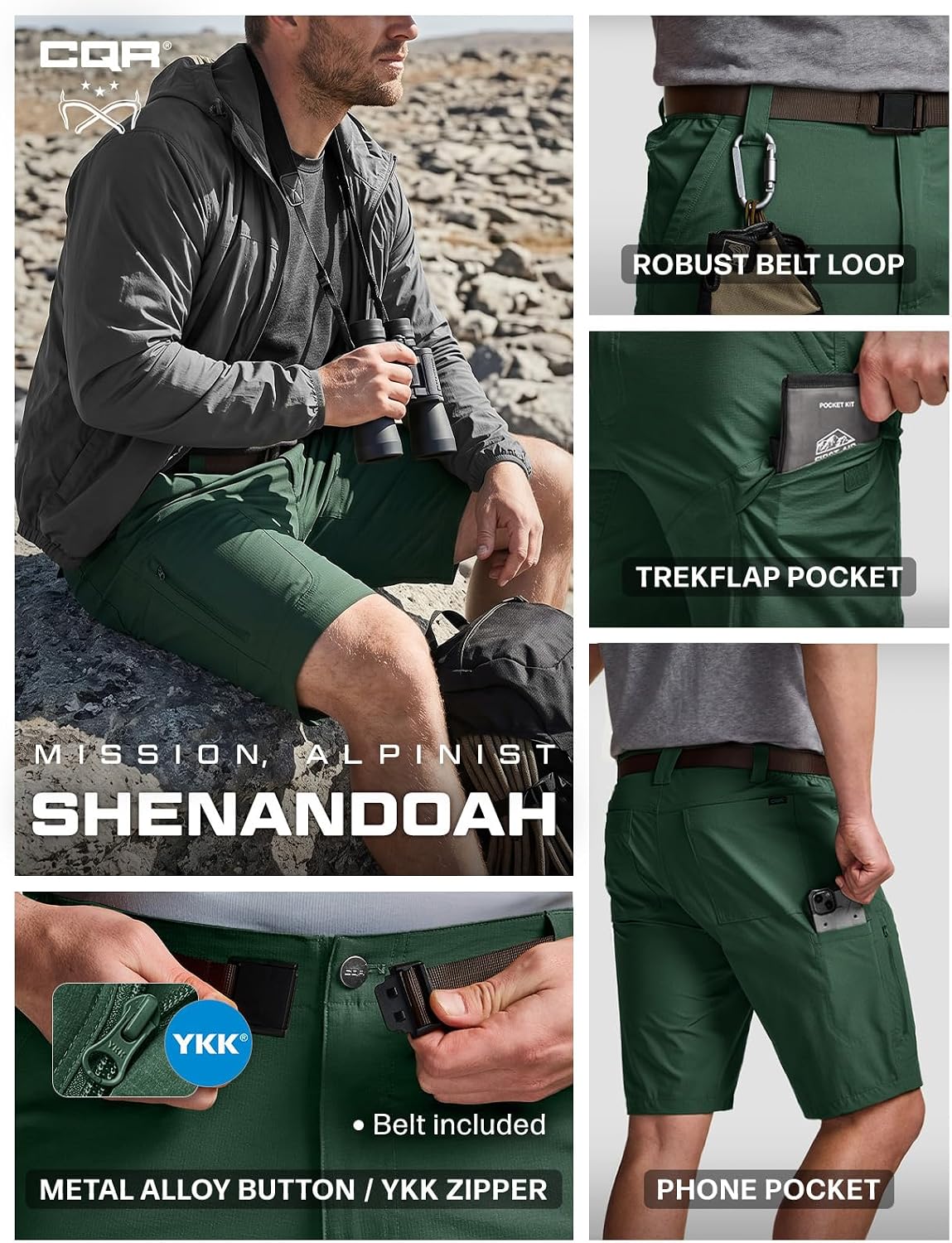 CQR Men's Quick Dry Stretch Hiking Cargo Shorts, Lightweight Water Resistant Tactical Casual, Golf & Outdoor with Pockets