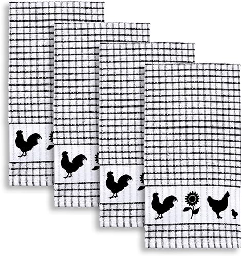 Miniatura 6 de Cackleberry Home Juego de 4 toallas de cocina de algodón a cuadros para ventana de patio trasero (rojo)