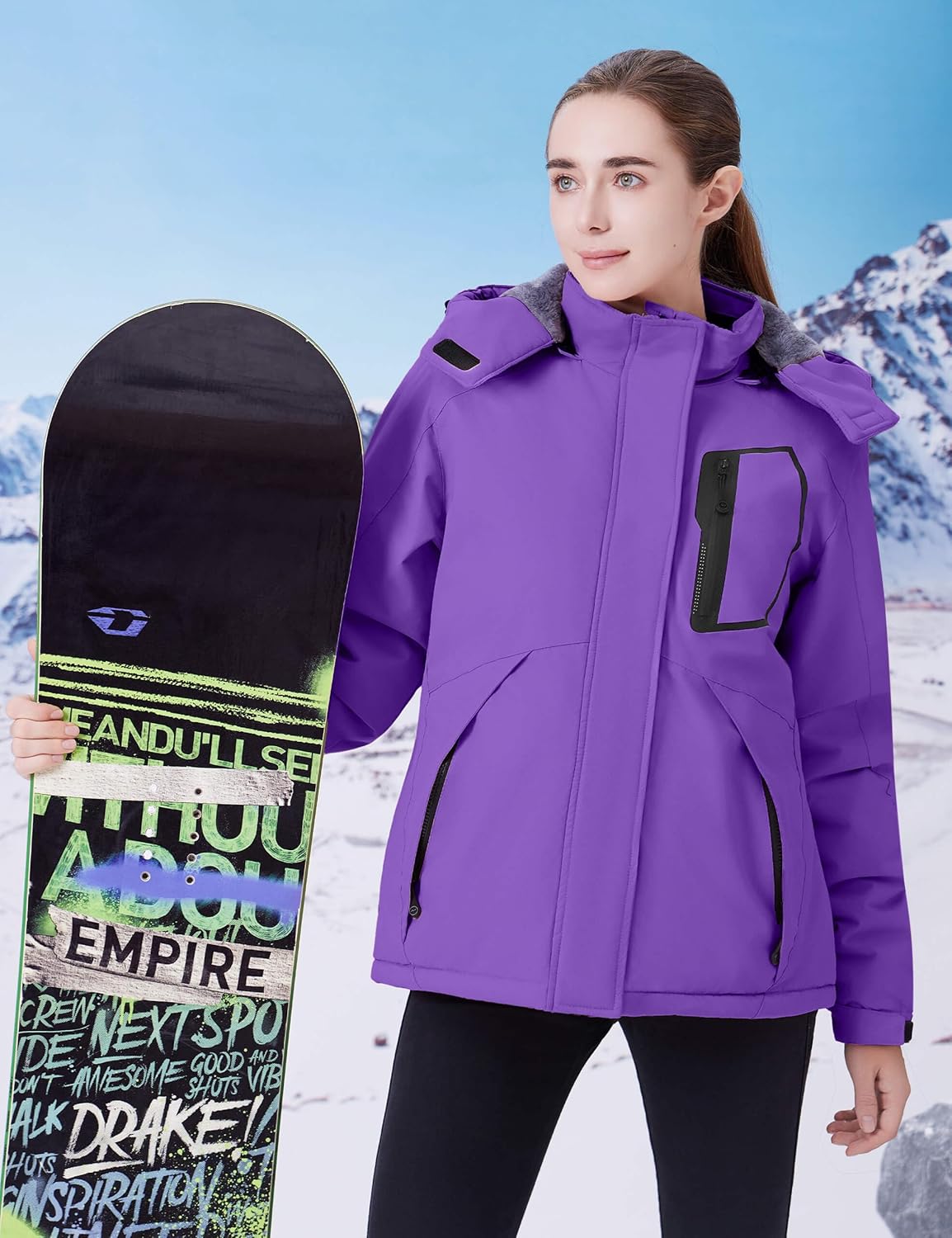 WULFUL Women's Waterproof Ski Jacket Warm Winter Coats Windproof Winter Jackets for Women Fleece Lined Windbreaker with Hood - Image 2