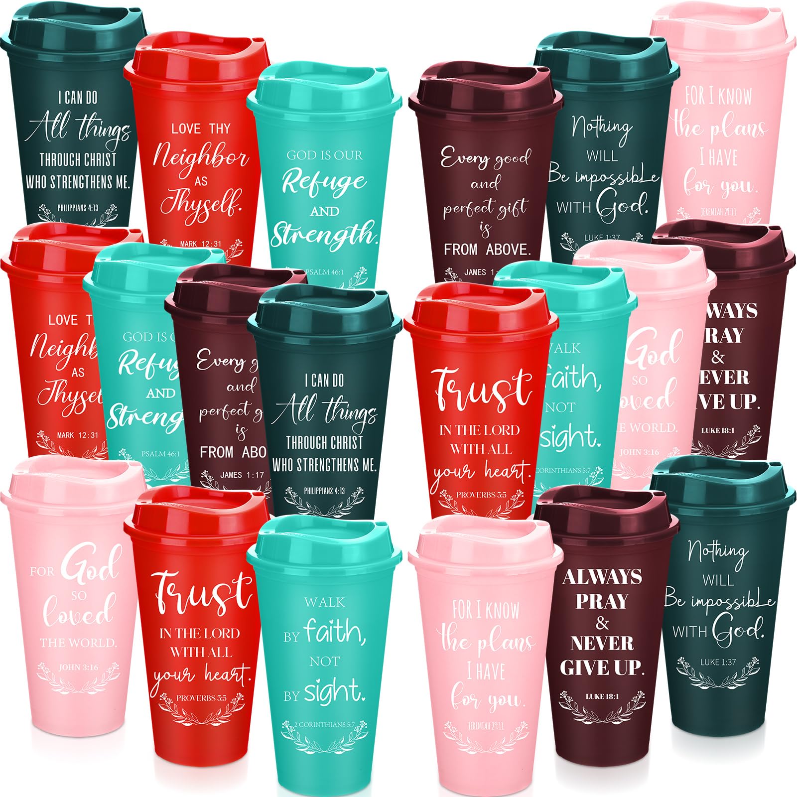 Skylety 60 Pack Christian Gifts Bulk 16oz Bible Verse Tumbler with Lids