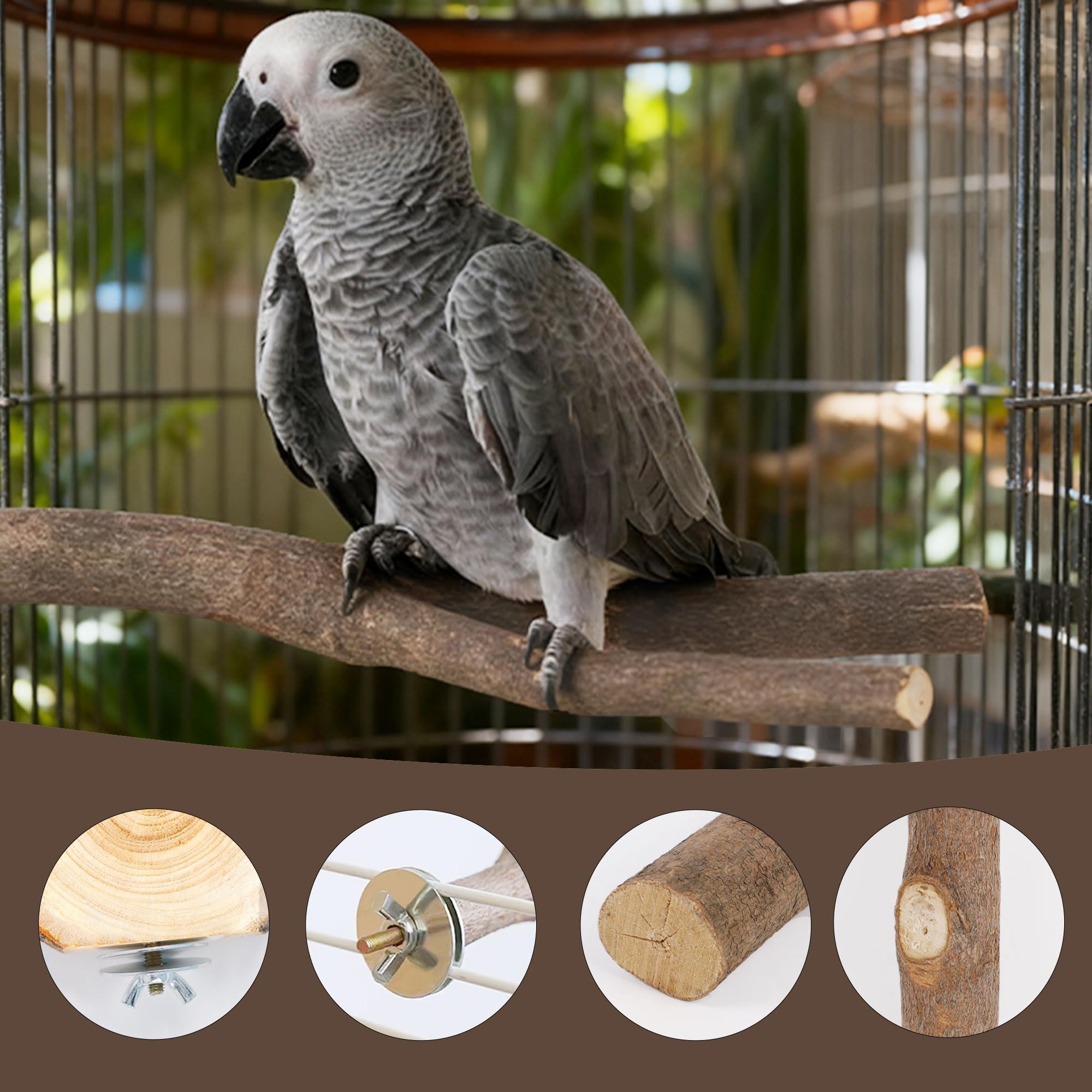 Juego de 8 perchas para pájaros, percas rectas y bifurcadas de madera de abedul natural con plataformas para periquitos, cacatúas, conures, tortolitos, accesorios de jaula para escalada y