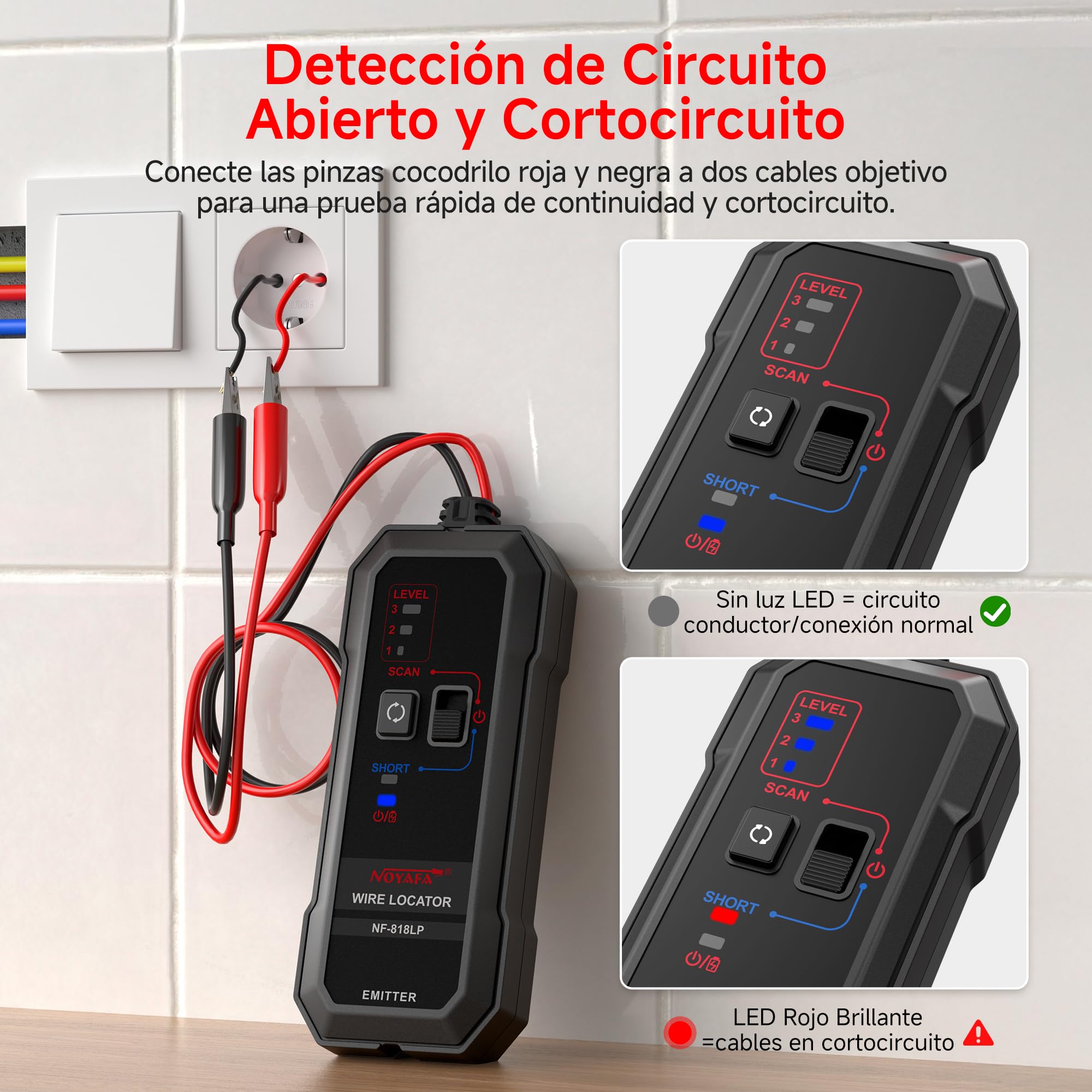 NOYAFA NF-818LP Localizador de Cables Subterráneos, Detector de Fallos y Cortocircuitos, Rastreador de Cables Ocultos en Paredes y Suelo para Cercas Invisibles de Perros, Redes e Irrigación