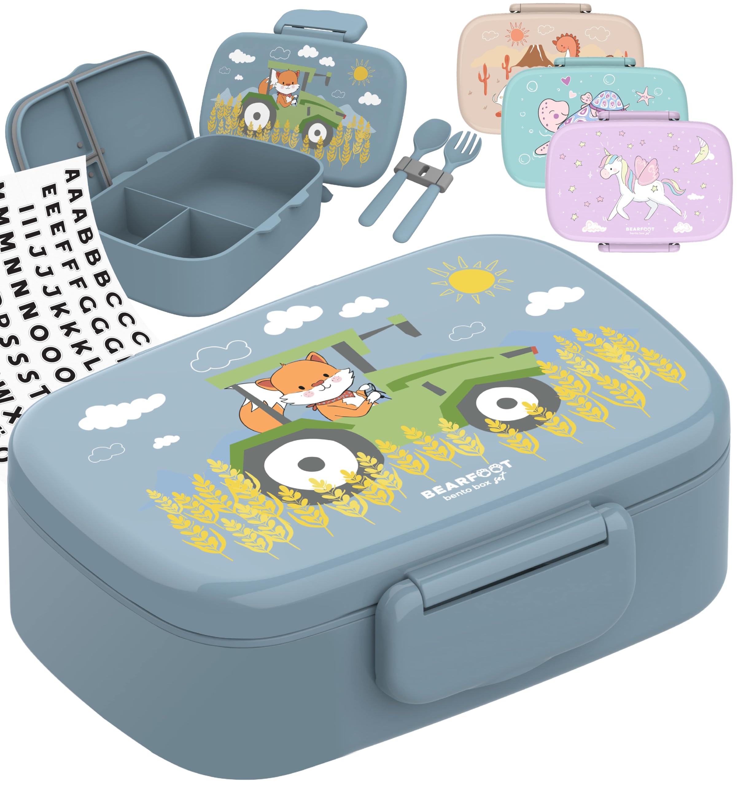 BEARFOOT Brotdose Kinder BPA-frei – Lunchbox/Bento Box mit Fächern, 100% auslaufsicher, für Schule & Kindergarten (Traktor)