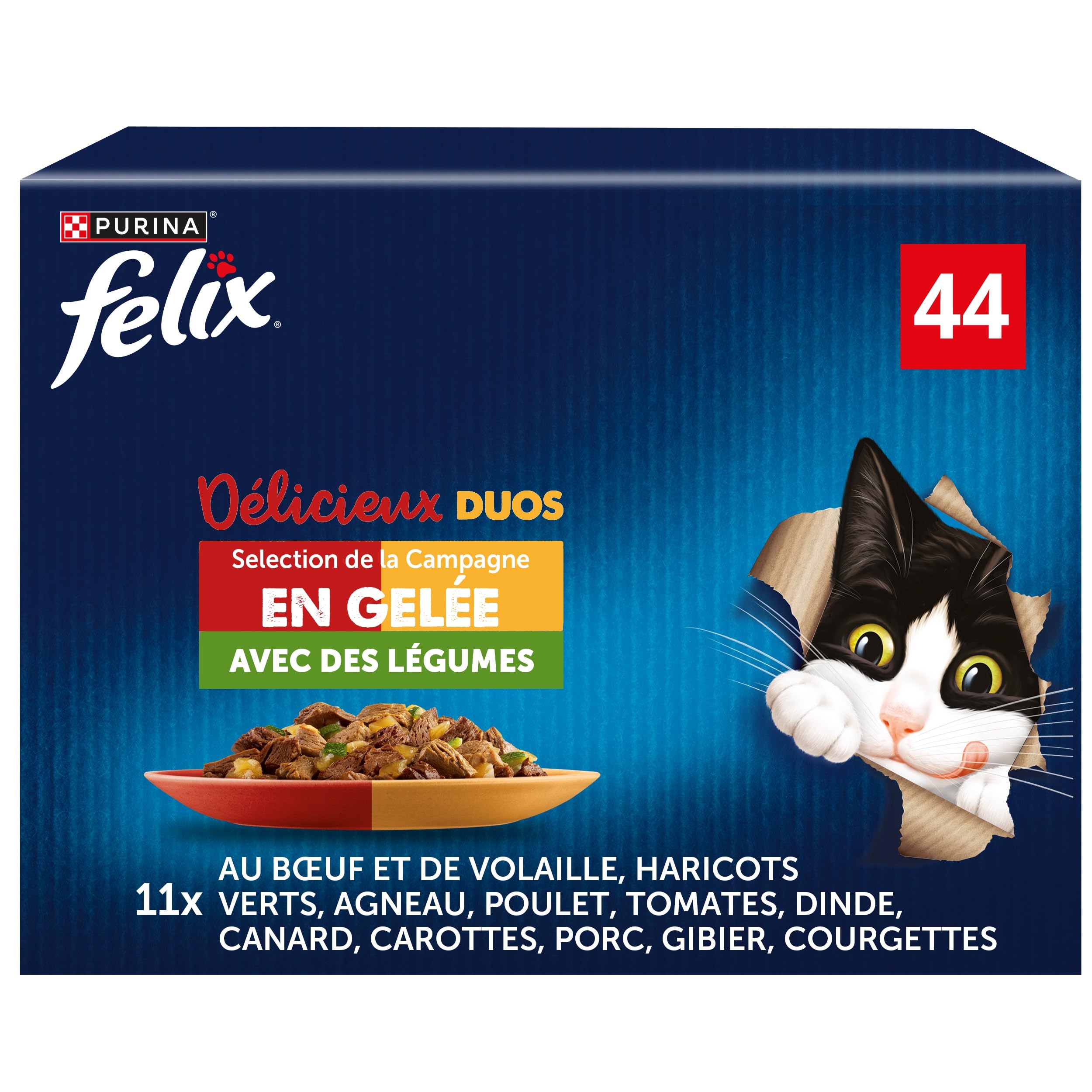 FELIX Délicieux Duos - pâtée Chat Sélection Campagne Légumes - 44 x 85 g