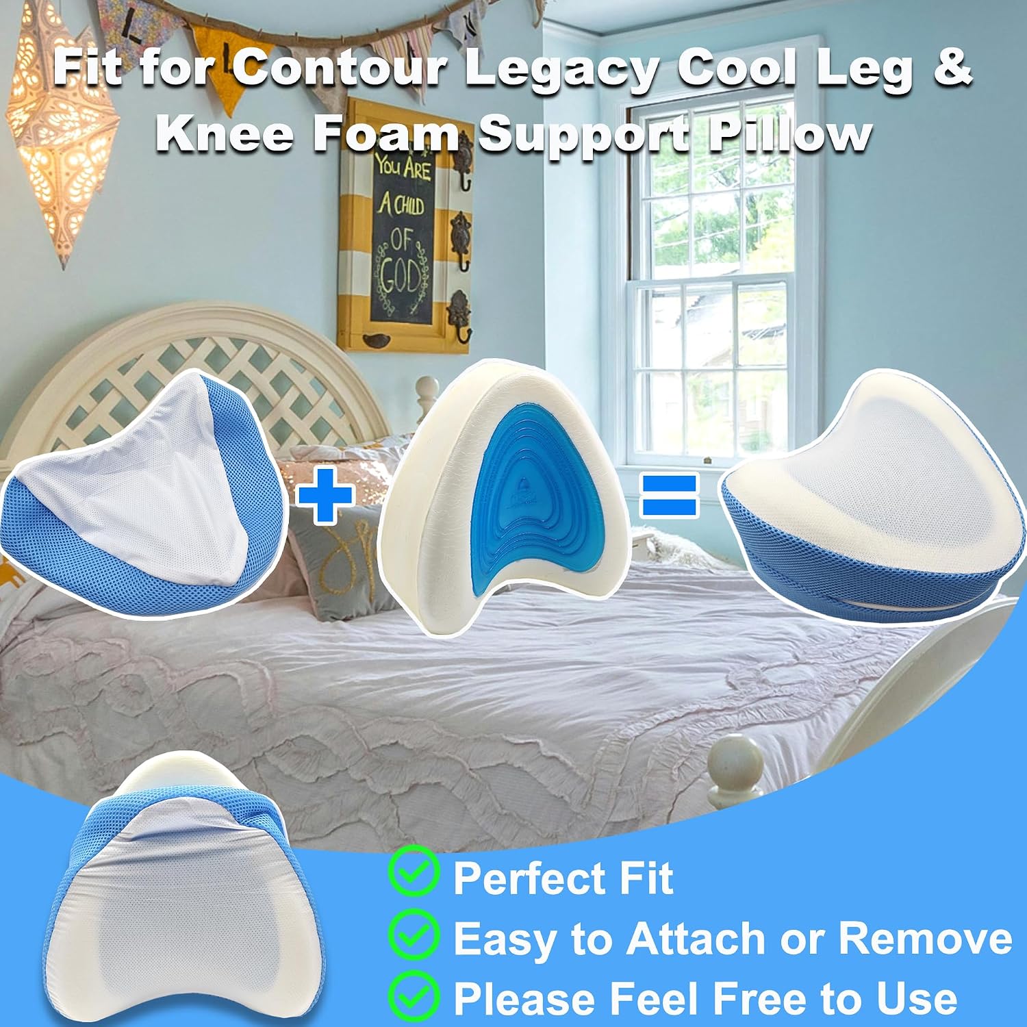 Replacement Pillow Cover for Contour Legacy Leg & Knee Memory Foam Side Sleeper Support Pillow-Cover ONLY (Blue-White)