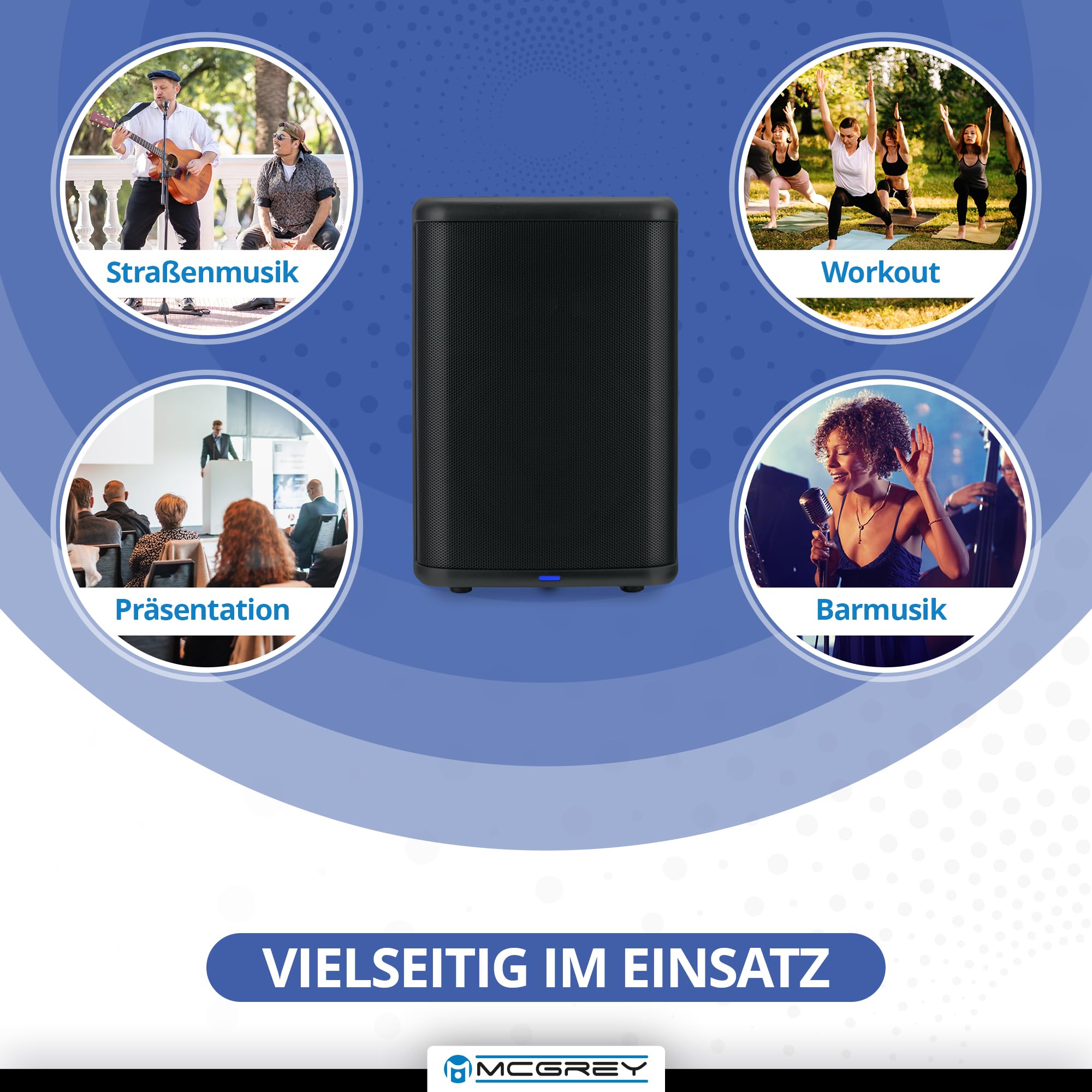 McGrey Move Compact Akku PA Lautsprecher - Mobile 8 Zoll Aktivbox mit Bluetooth und TWS, kraftvoller Sound für Events, Party und Präsentation, bis 8 Stunden Laufzeit - Schwarz