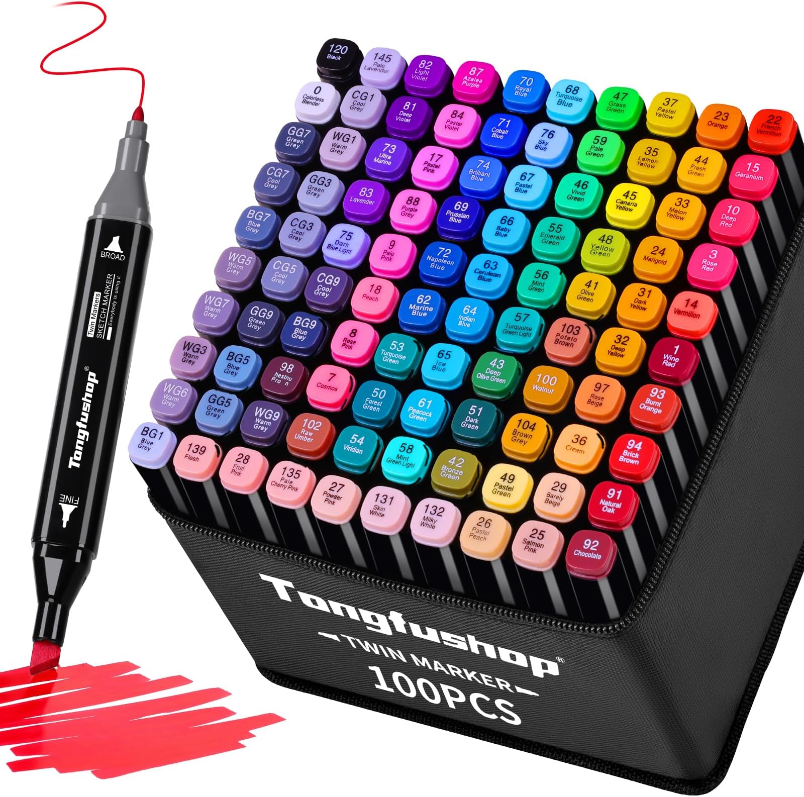 Tongfushop 100 Colored Marker Set, Colouring Pens for Adults, Dual Tip ...