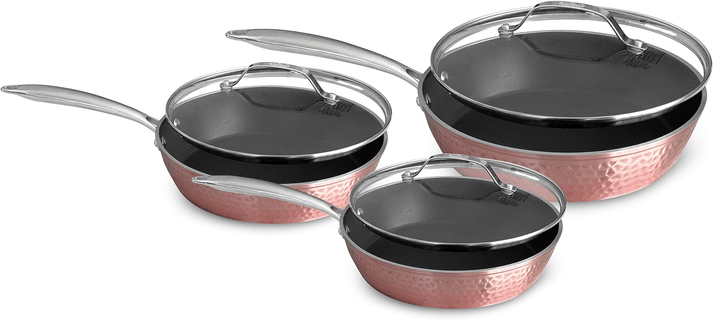 OrgreenicLuxurious Non-Stick Ceramic 3 Piece Rose Gold Cookware Set with Lid, Lightweight, Scratch-Resistant, Dishwasher Safe, Oven Safe up to 500°F, Suitable for All Stove Types