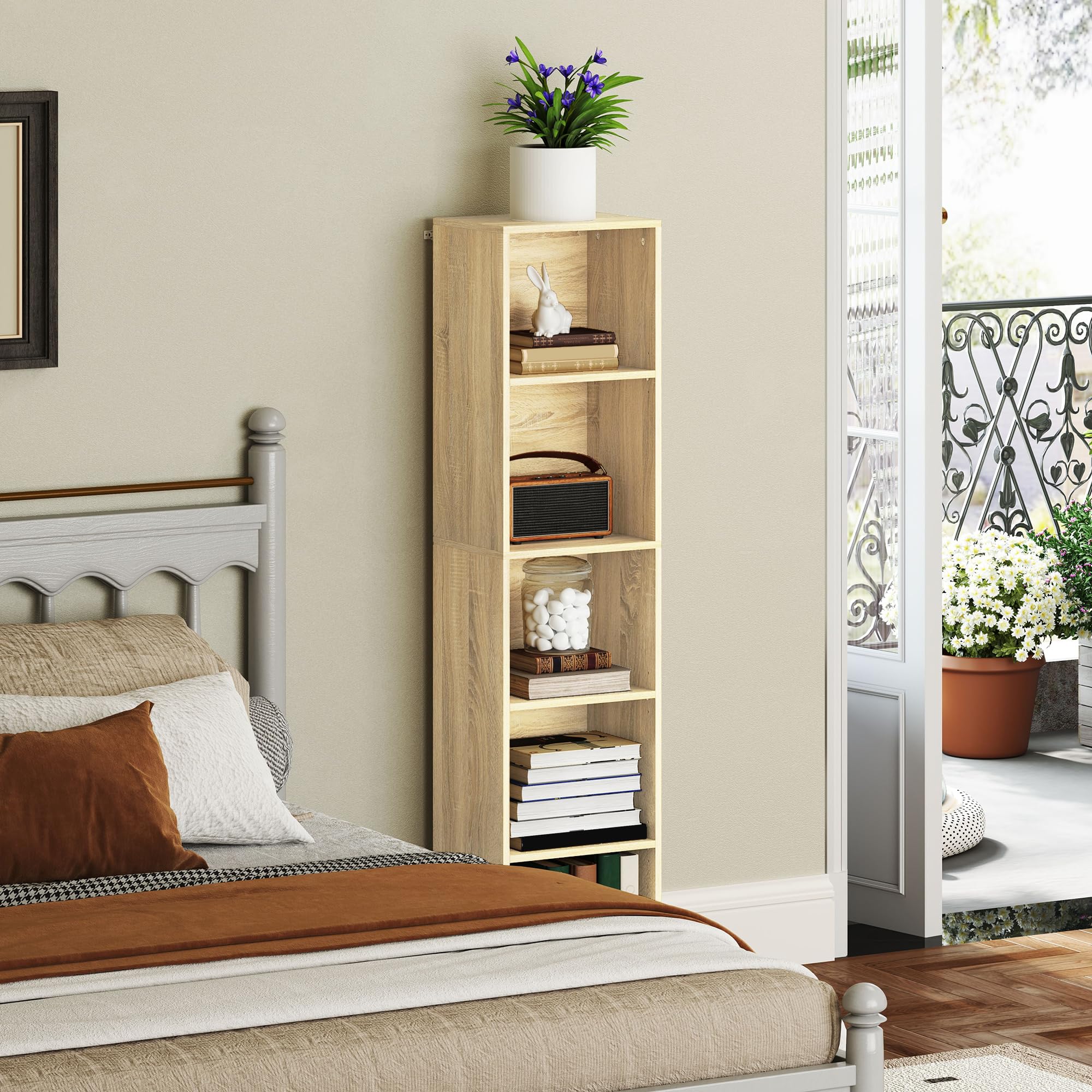 HOMCOM Libreria, scaffale a 5 livelli, contenitore con ripiani regolabili per soggiorno, camera da letto, studio, 30 x 24 x 133,5 cm, legno naturale