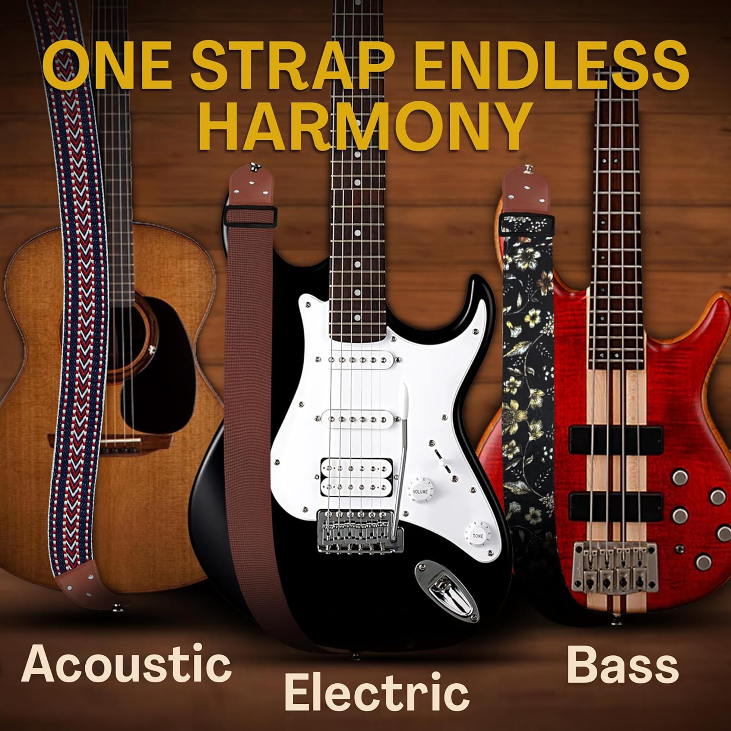 Art Tribute Personalized Guitar Strap - Add Name or Initials For Acoustic, Electric & Bass Guitars