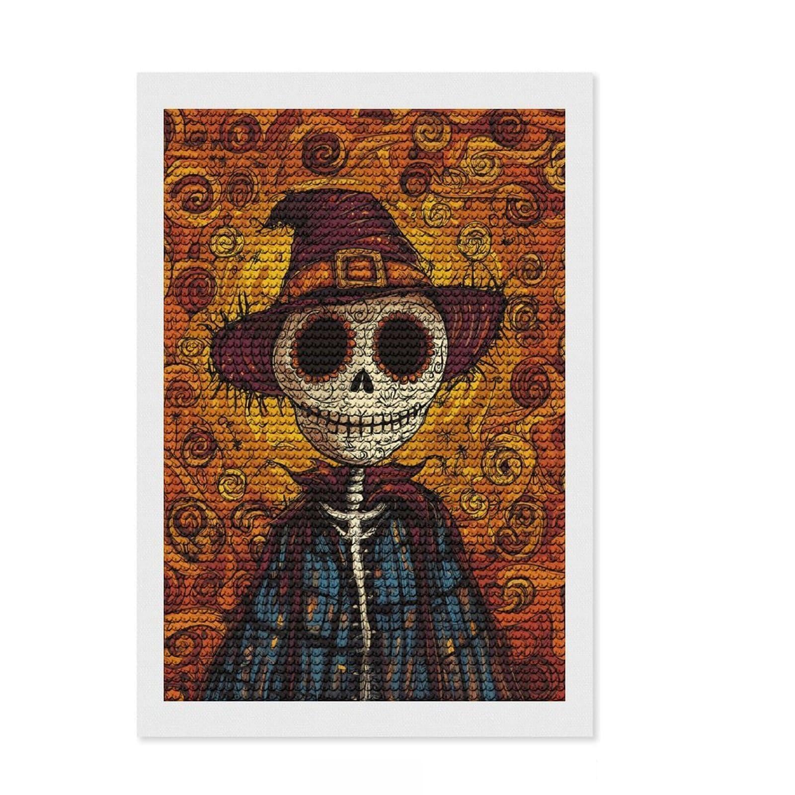 Junmoney Scarecrow Day of The Dead Diamond Art Kit 8"x12", for Teens, Enjoyable At-Home Hobby, Modern Decor, Birthday Gift, Easy to Enjoy