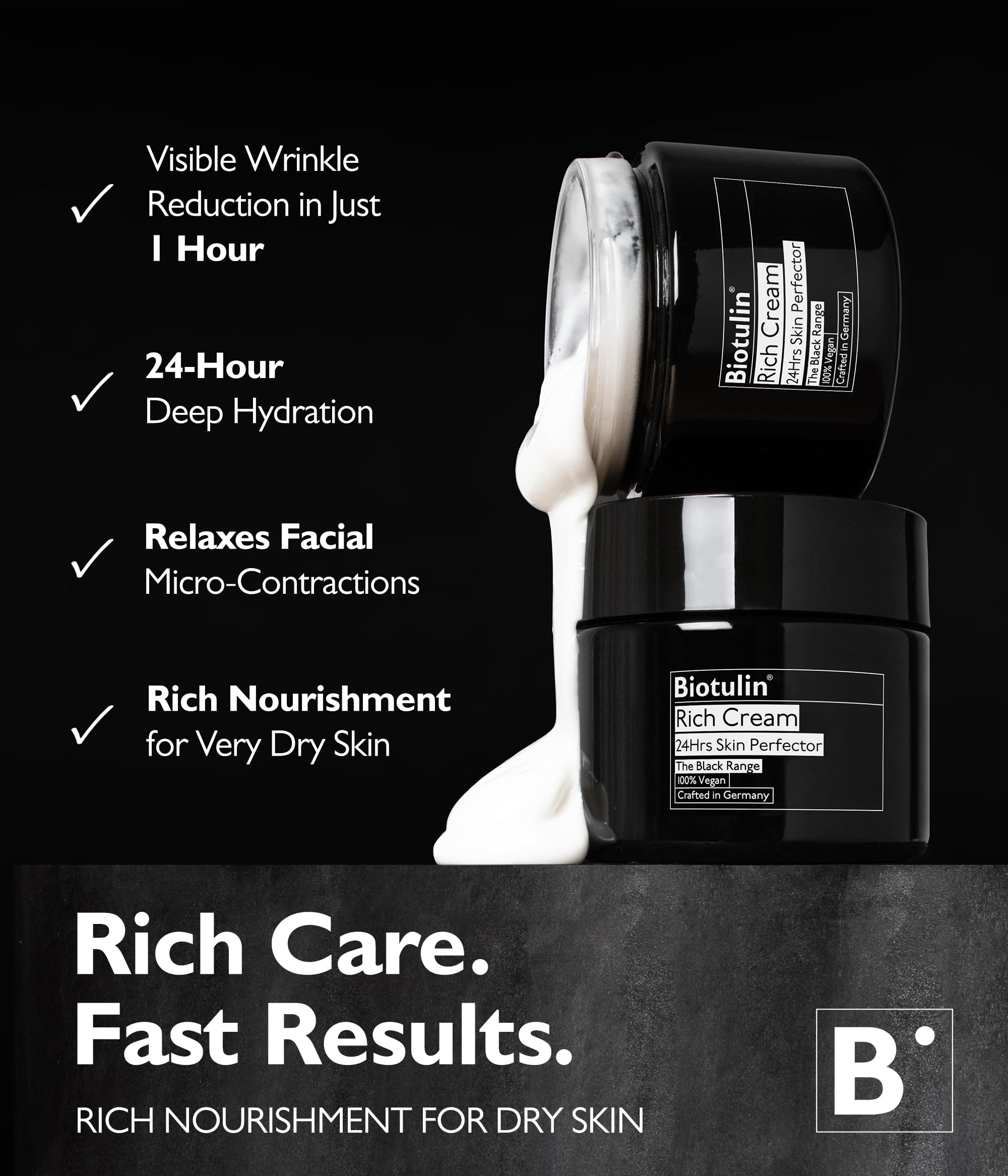 Biotulin - Rich Cream 50ml - Anti-Falten Feuchtigkeitscreme mit Spilanthol und Hyaluronsäure - Aufgepolsterte und intensiv genährte Haut für 24 Stunden