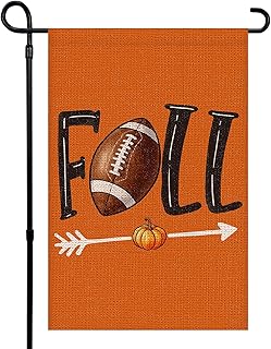 Fall Football Garden Flag 12x18 Inch Double Sided Seasonal Pumpkin Autumn Sports Game Day Small Burlap Garden Flags for Porch, Patio, Lawn, Farmhouse, Holiday Decorations