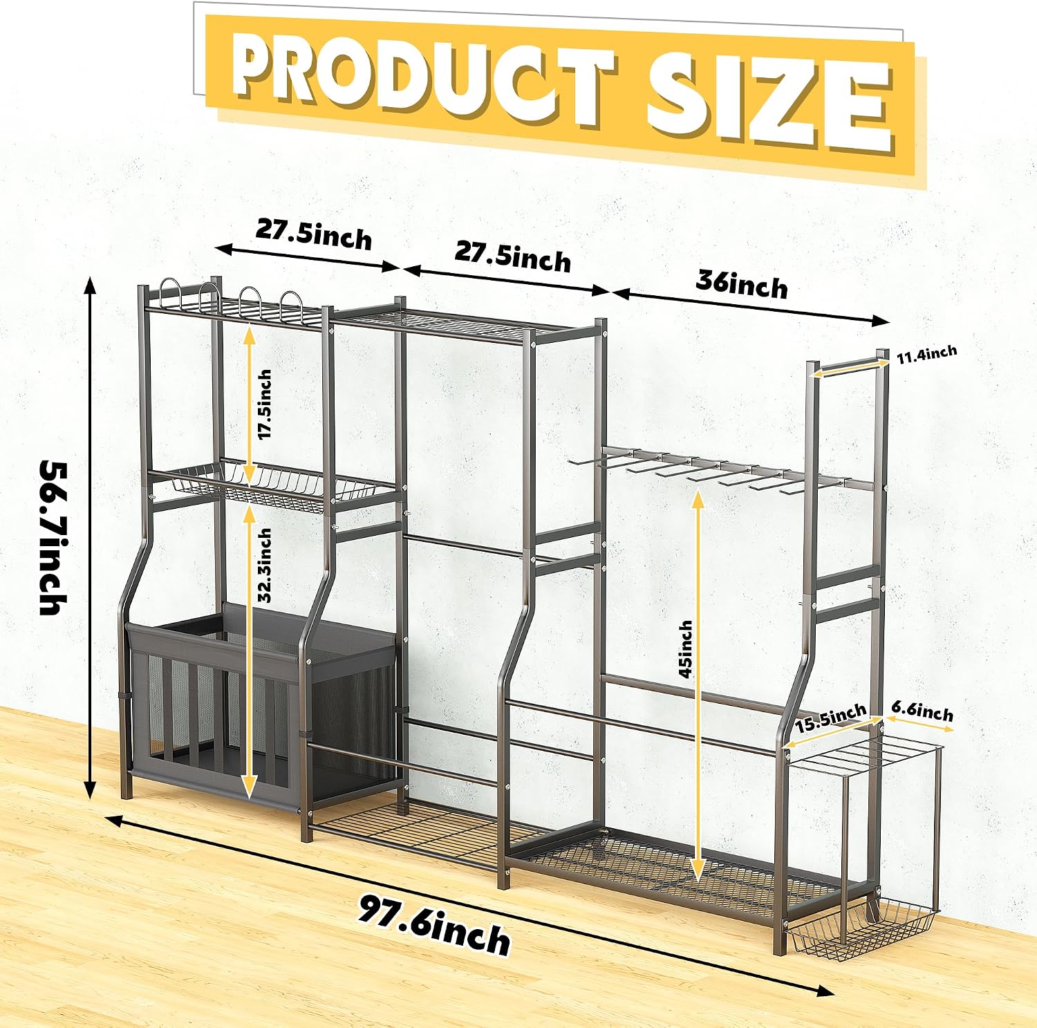 Ultrawall Sports Equipment Organizer, Heavy Duty Garage Golf Bag Stand, Ball Storage Rack with Basket, Garage Organization for Sports Gear and Toy Storage, Indoor/Outdoor Use