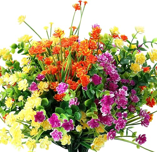 WILLBOND 12 piezas de flores artificiales para exteriores, resistentes a los rayos UV, arbustos, flores de plástico a granel para colgar, maceta,