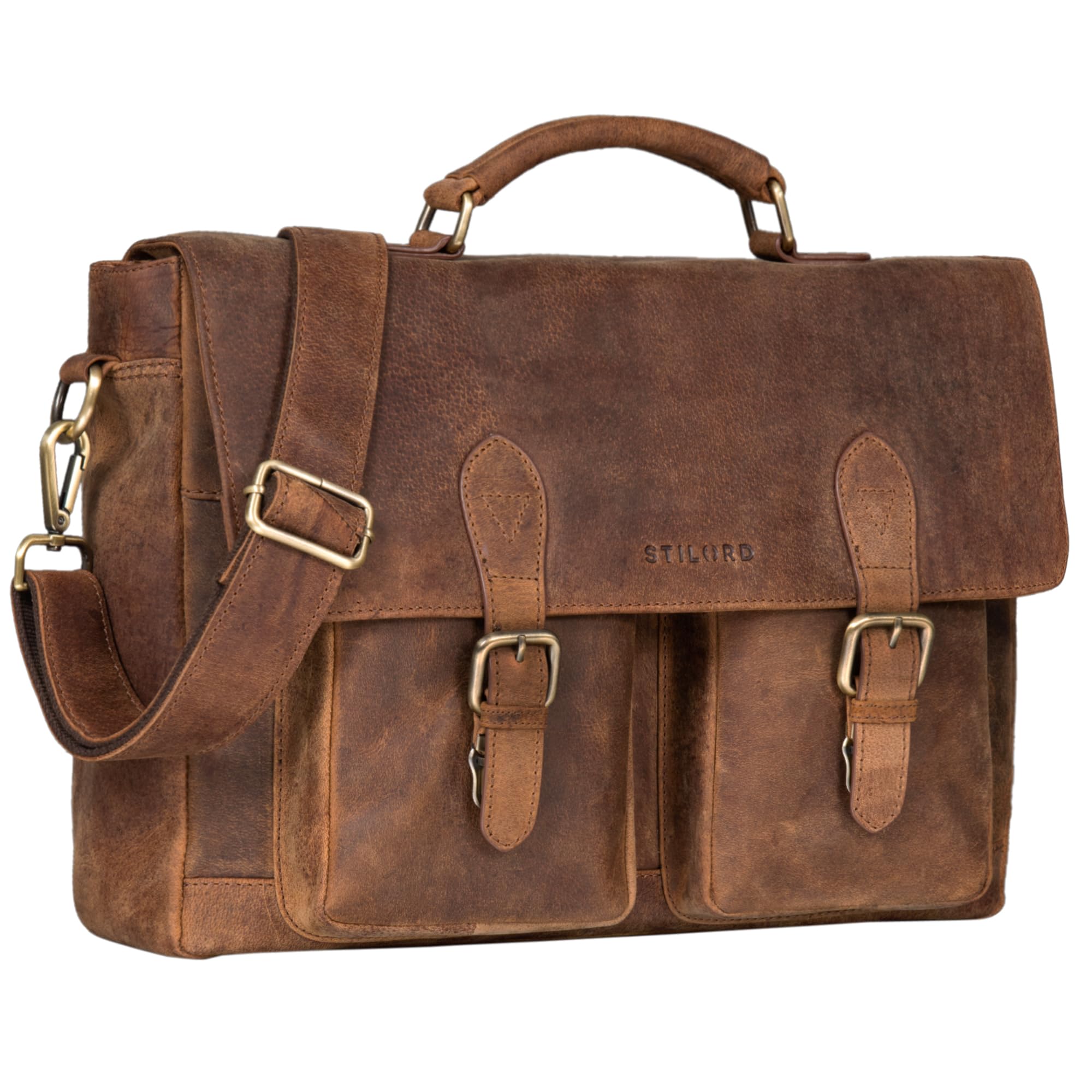 STILORD Owen Sac Cartable Cuir Vintage Sac à Bandoulière pour Ordinateur Portable 15,6 Pouces Satchel Bag Sac d'Enseignant Serviette pour Travail Trolley Couleur:Noir