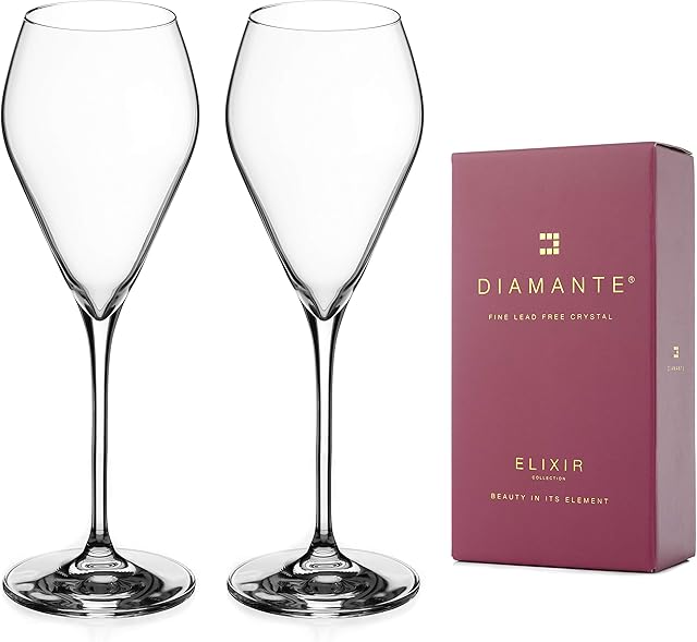 DIAMANTE Prosecco Champagne Flute Glasses - Premium Lead Free Crystal - Set of 2